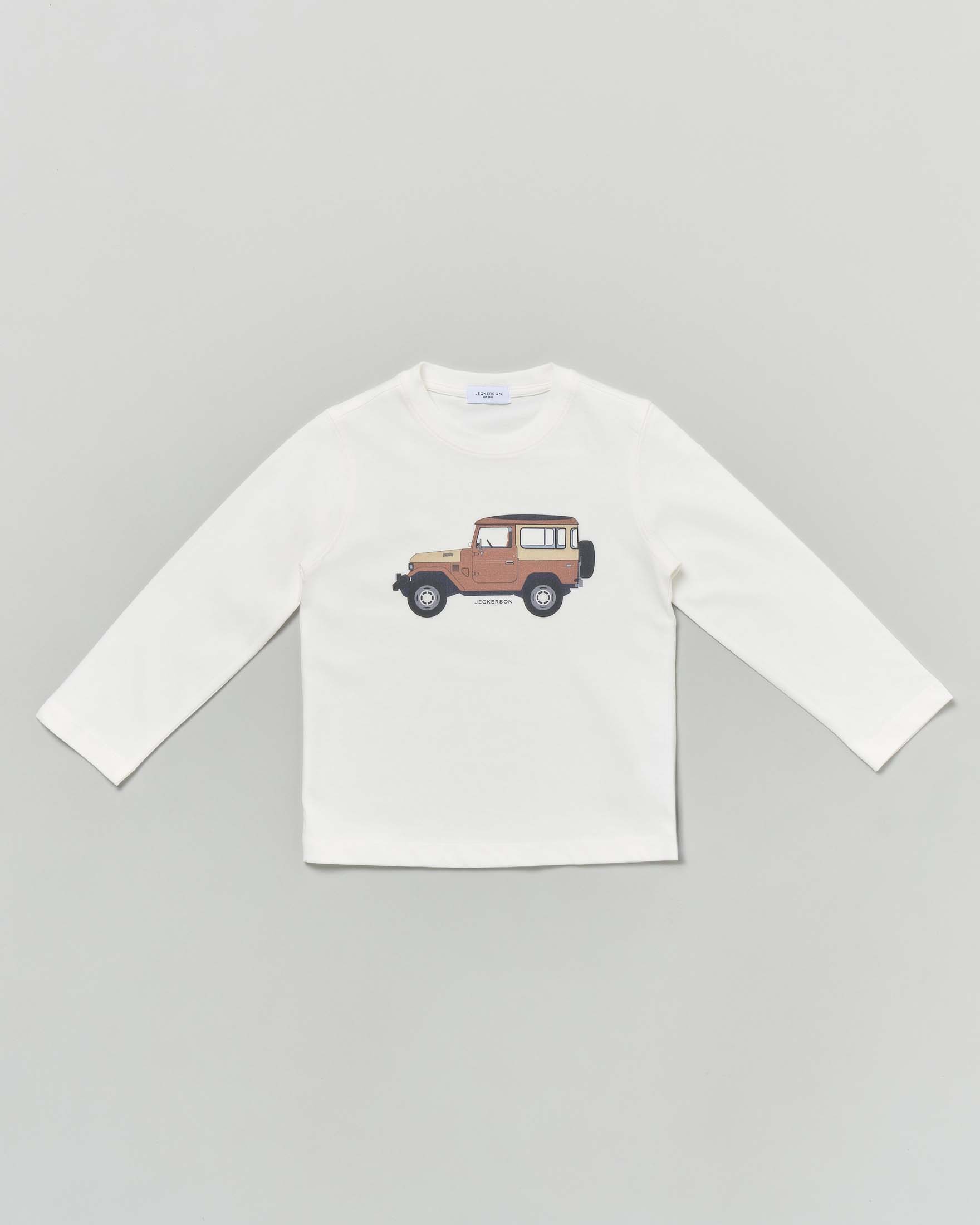 T-shirt Jeckerson bianca in puro cotone a maniche lunghe con stampa jeep