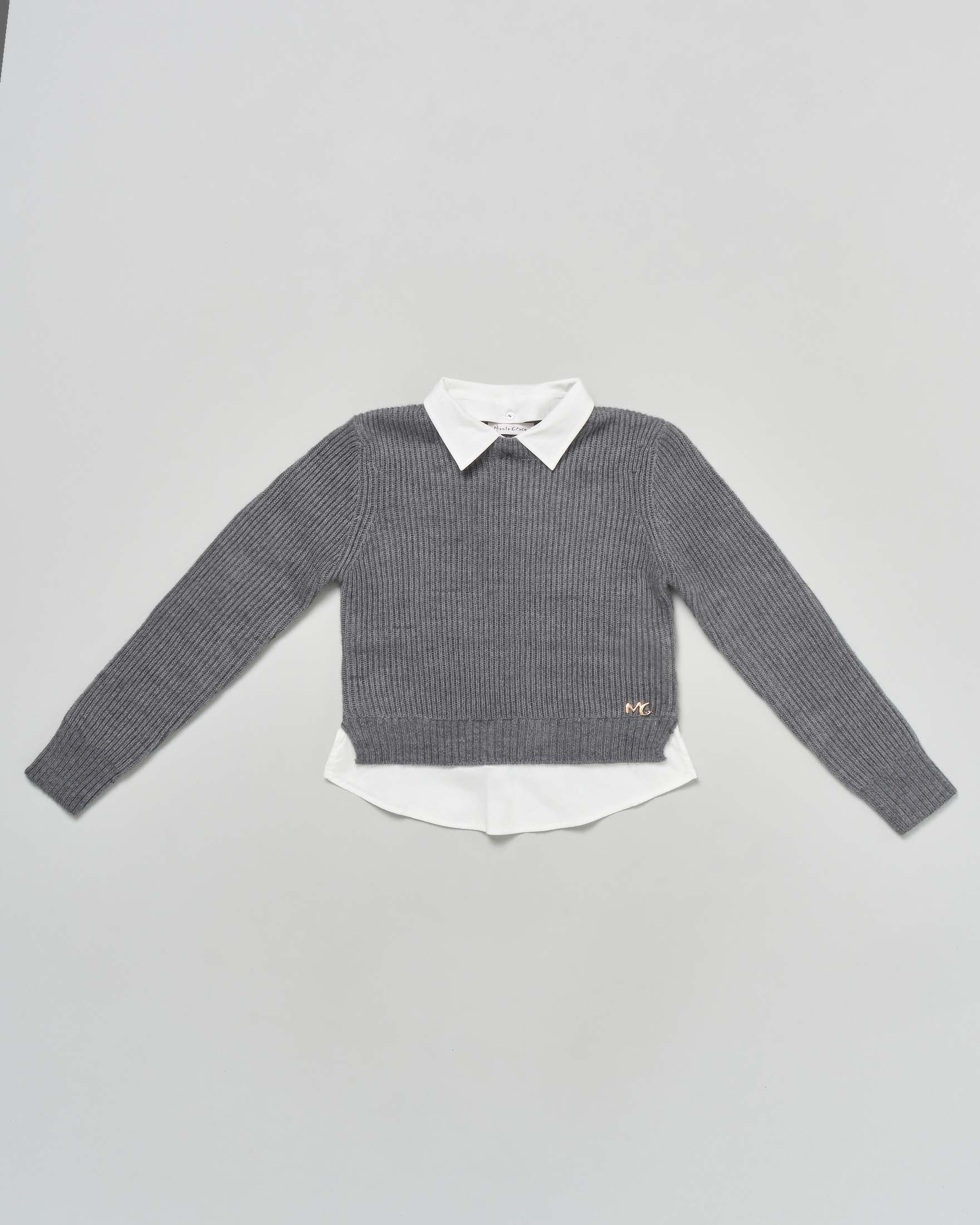 Maglione Manila Grace grigio con finta camicia bianca
