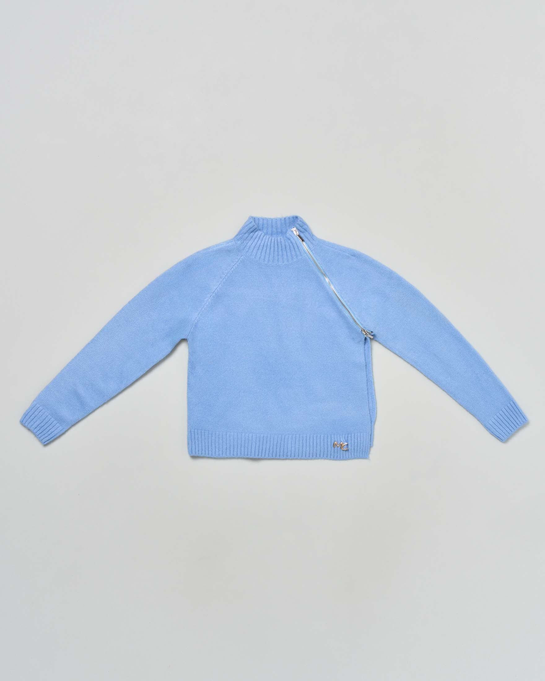 Maglione lupetto Manila Grace celeste con zip
