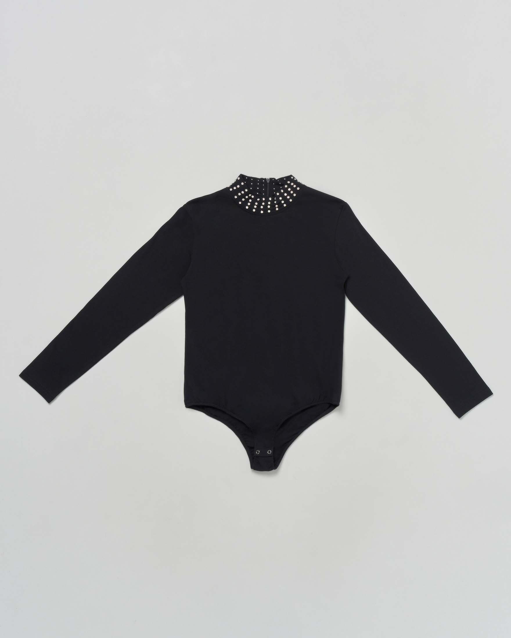 Body nero Manila Grace con collo alto e brillantini