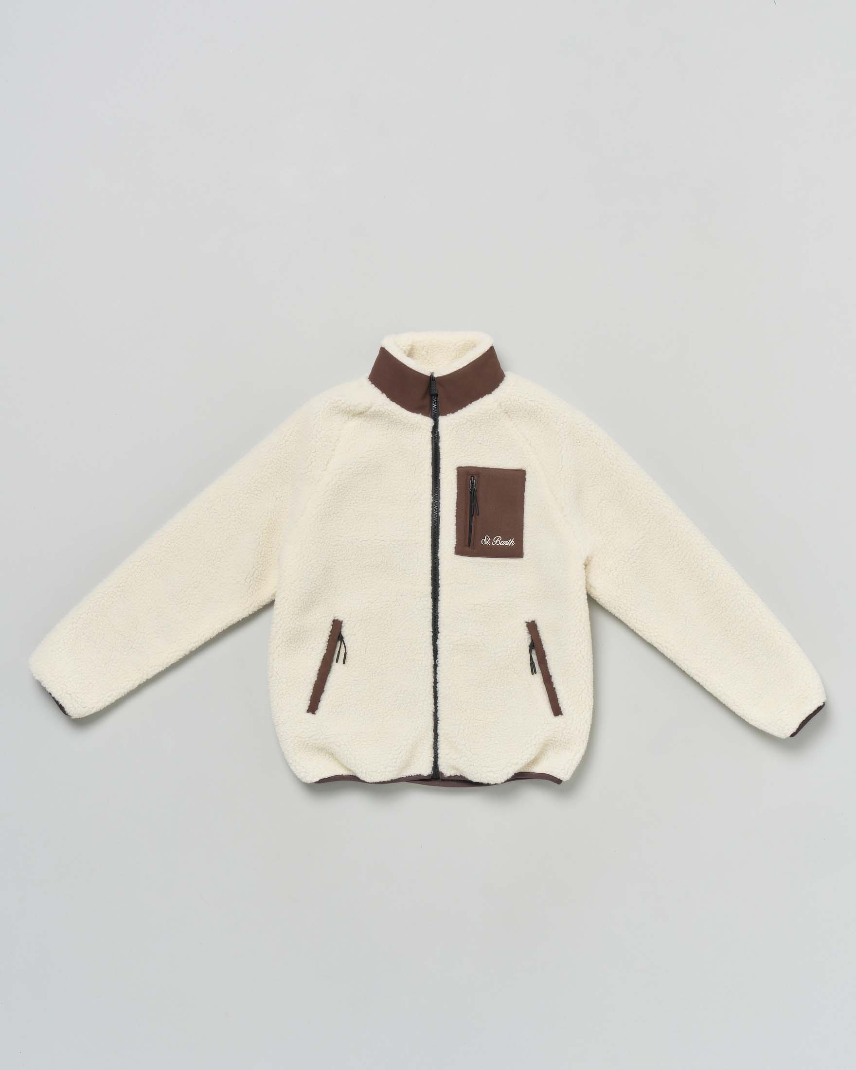 Giacca MC2 Saint Barth teddy avorio con dettagli marroni