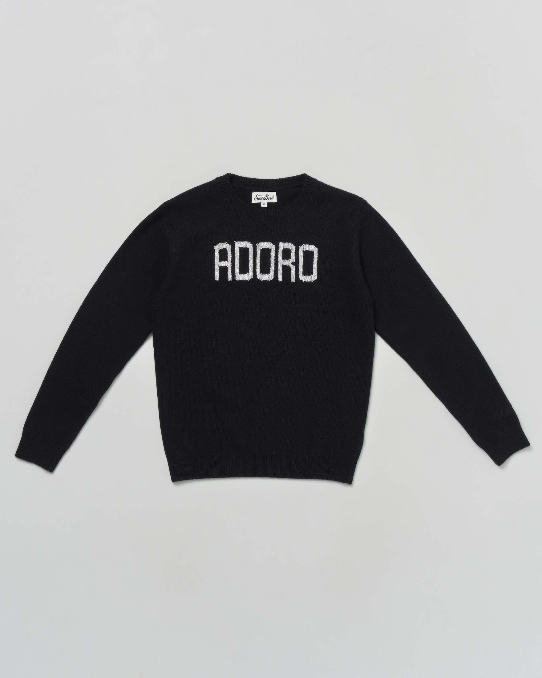 Maglia nera MC2 Saint Barth in misto lana e cashmere con scritta 'Adoro'