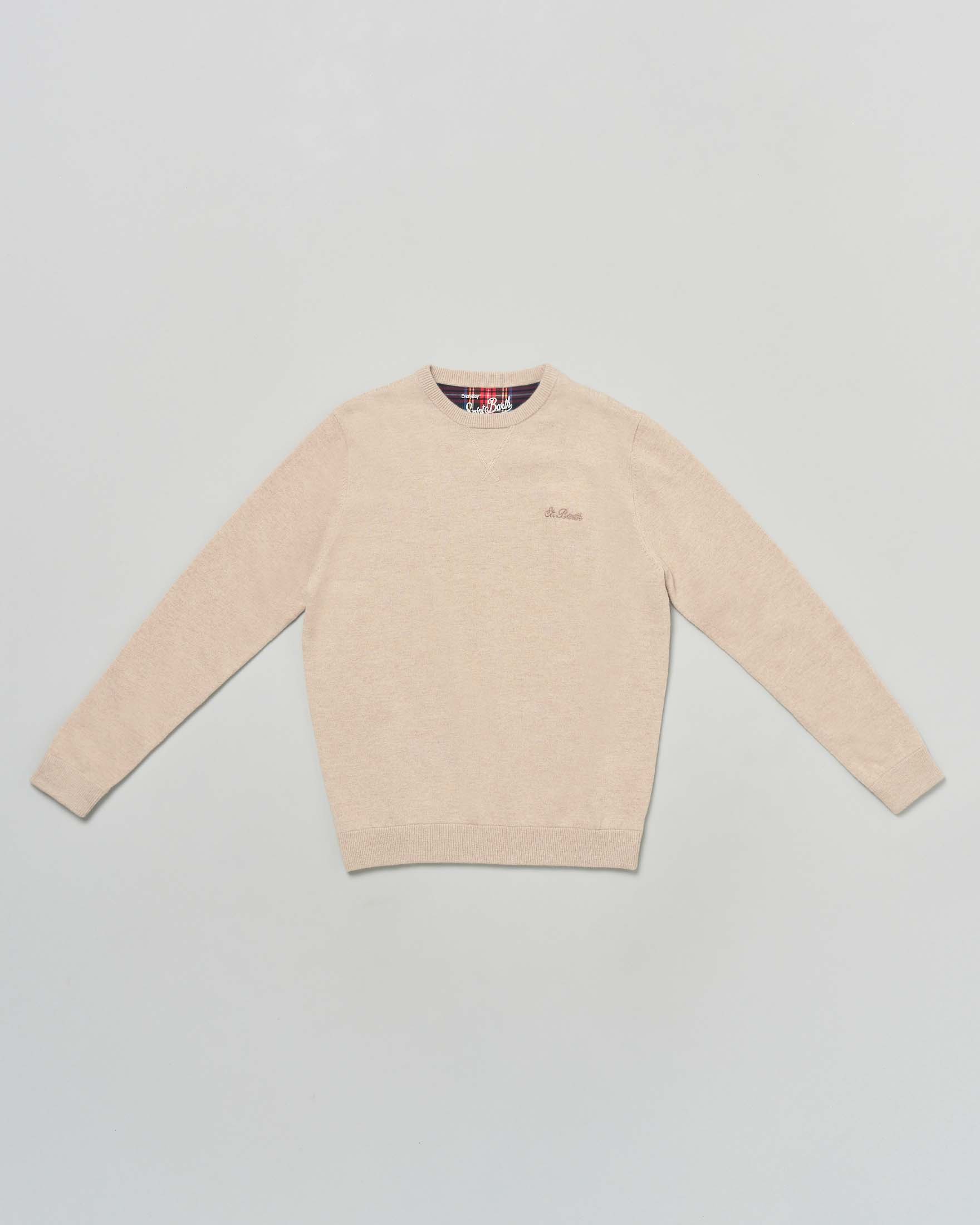 Maglia MC2 Saint Barth beige in pura lana merinos