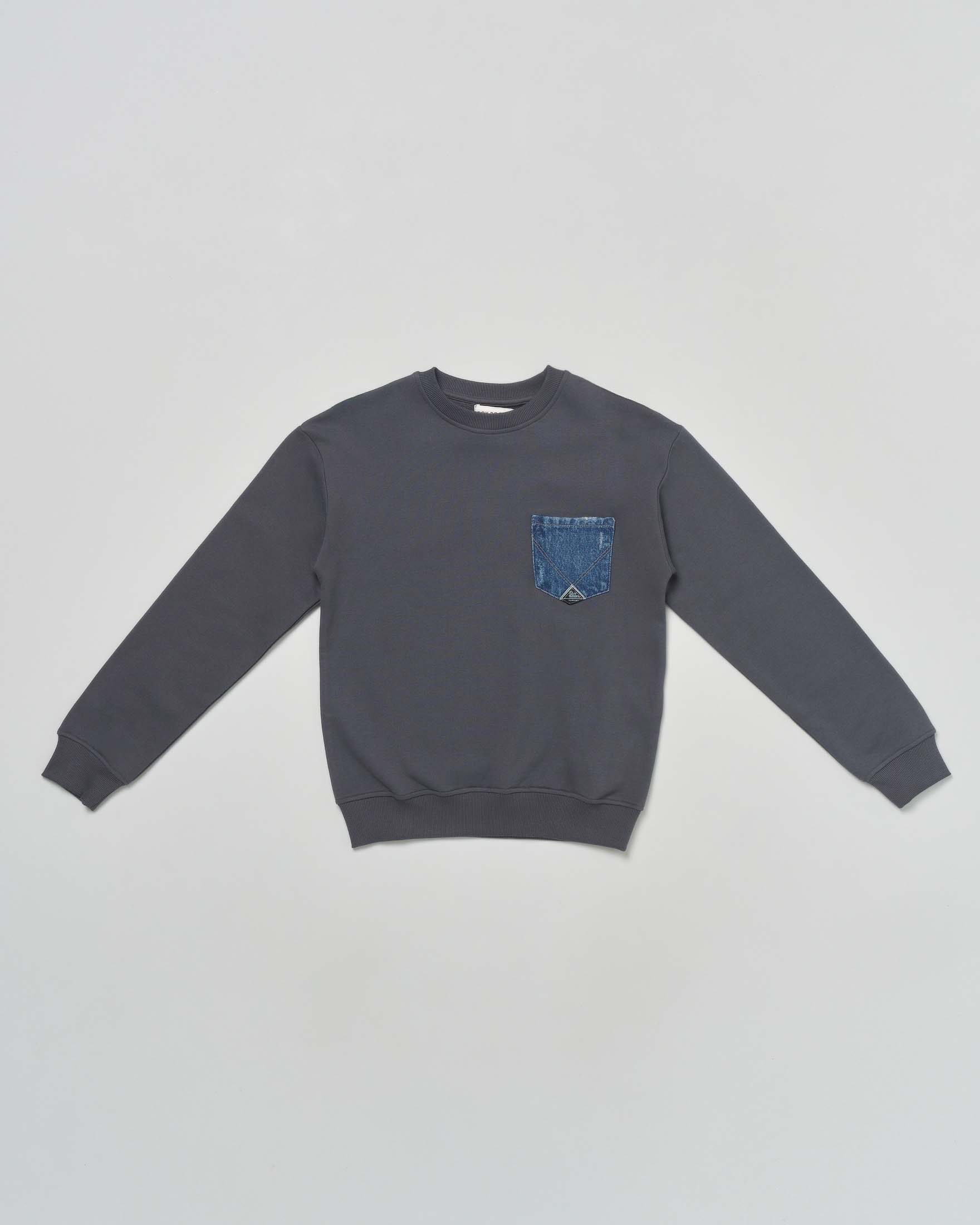 Felpa Roy Roger's grigia piombo in puro cotone con taschino jeans