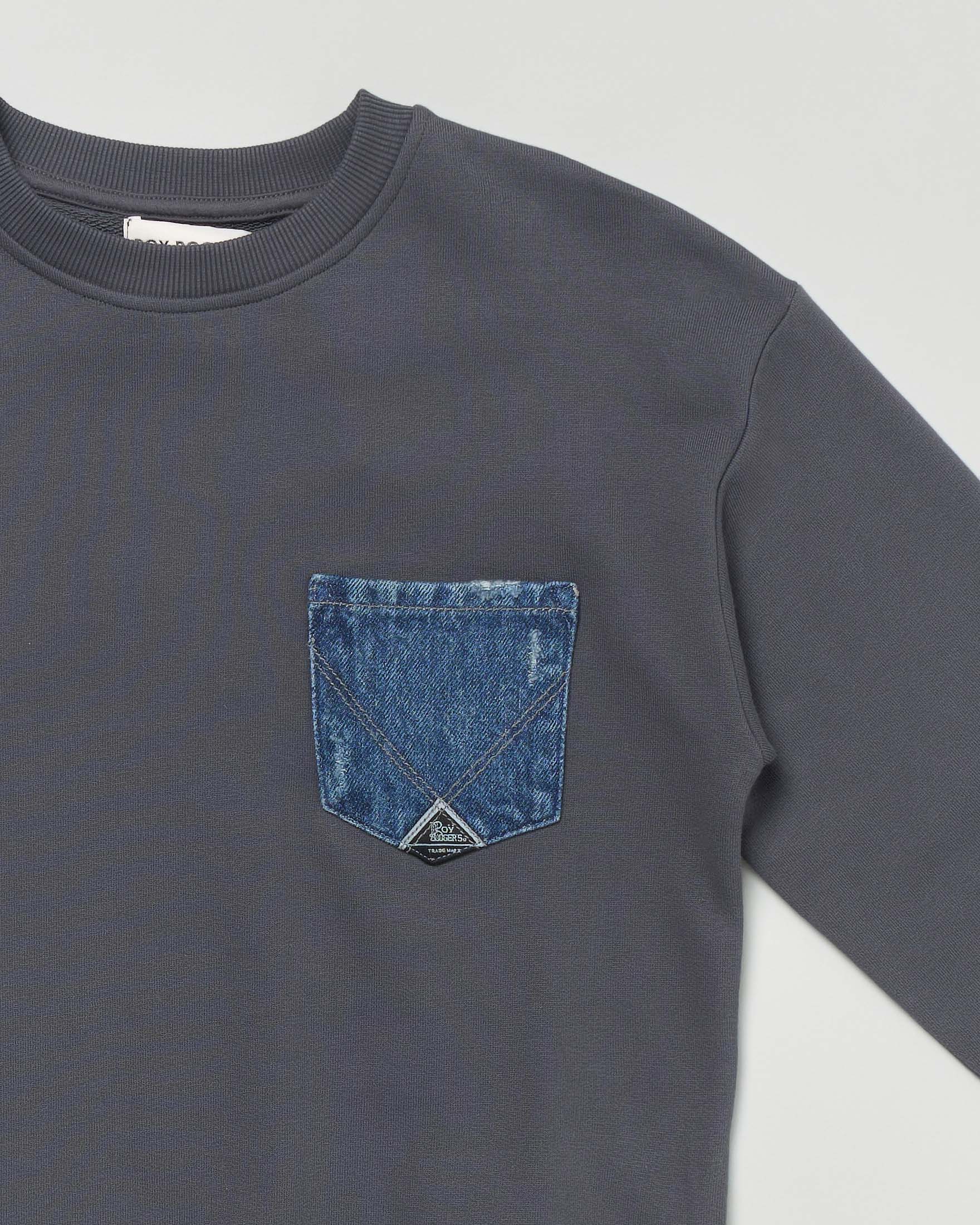 Felpa Roy Roger's grigia piombo in puro cotone con taschino jeans image