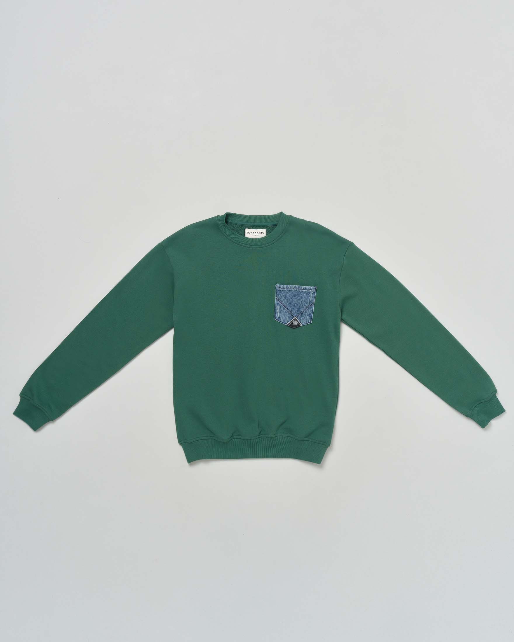 Felpa Roy Roger's verde in puro cotone con taschino jeans