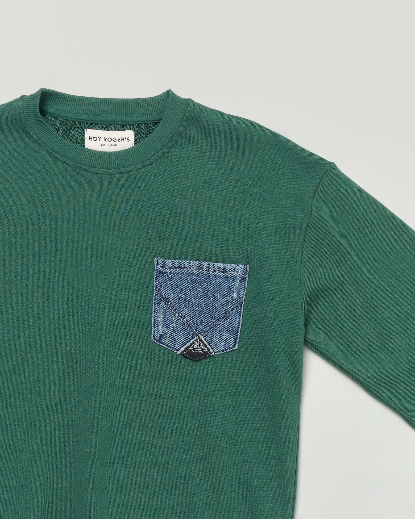 Felpa Roy Roger's verde in puro cotone con taschino jeans image