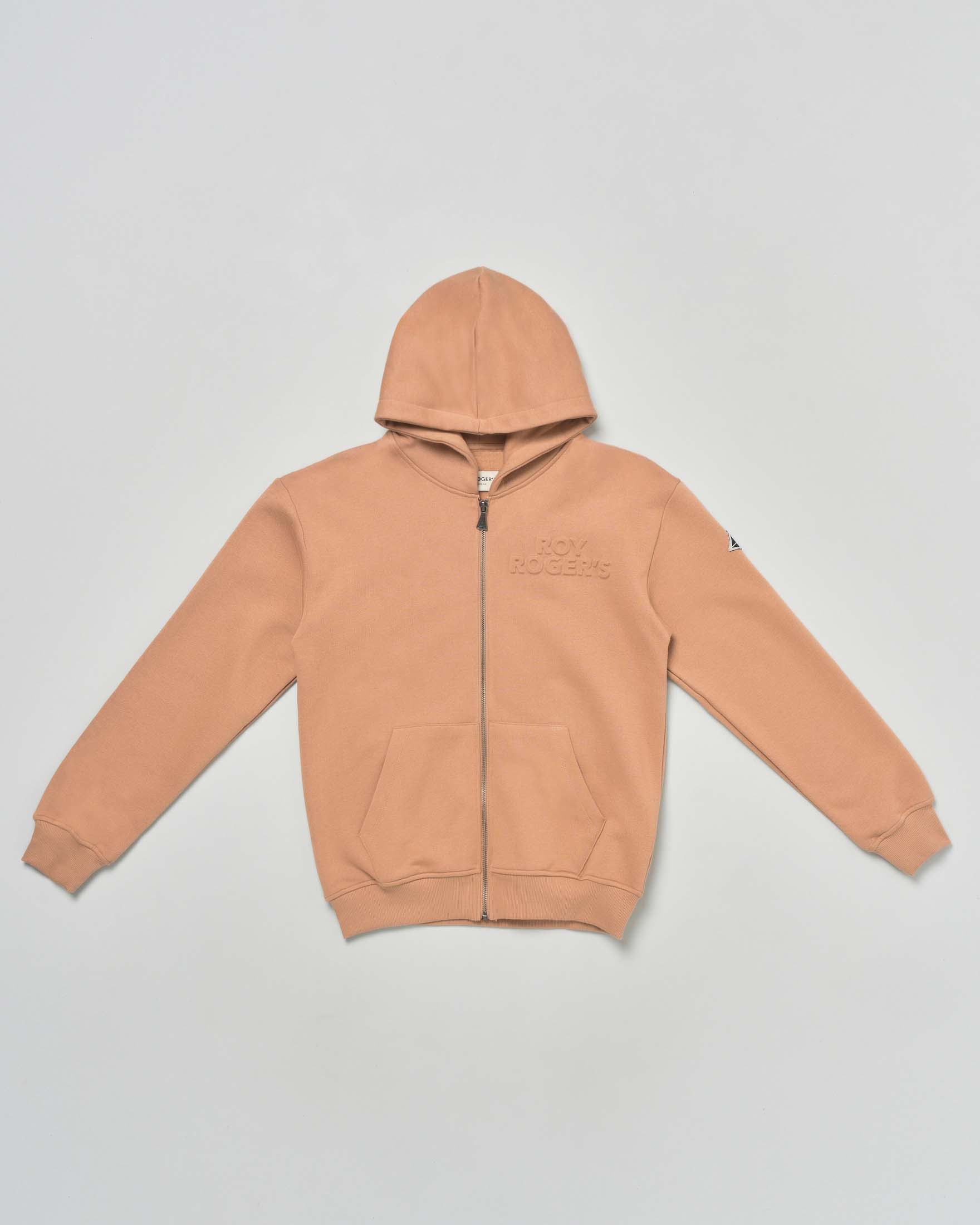 Felpa Roy Roger's beige in cotone con cappuccio e zip