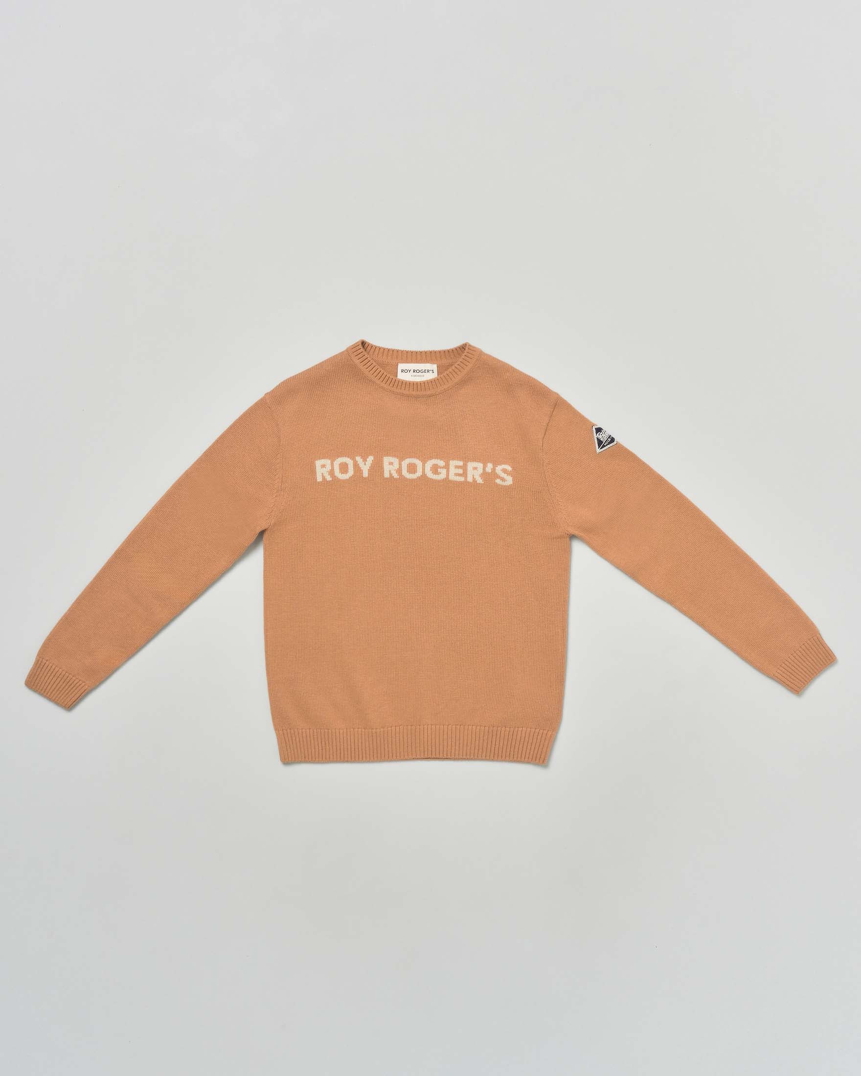 Maglioncino Roy Roger's beige in misto cotone e lana con scritta logo bianca