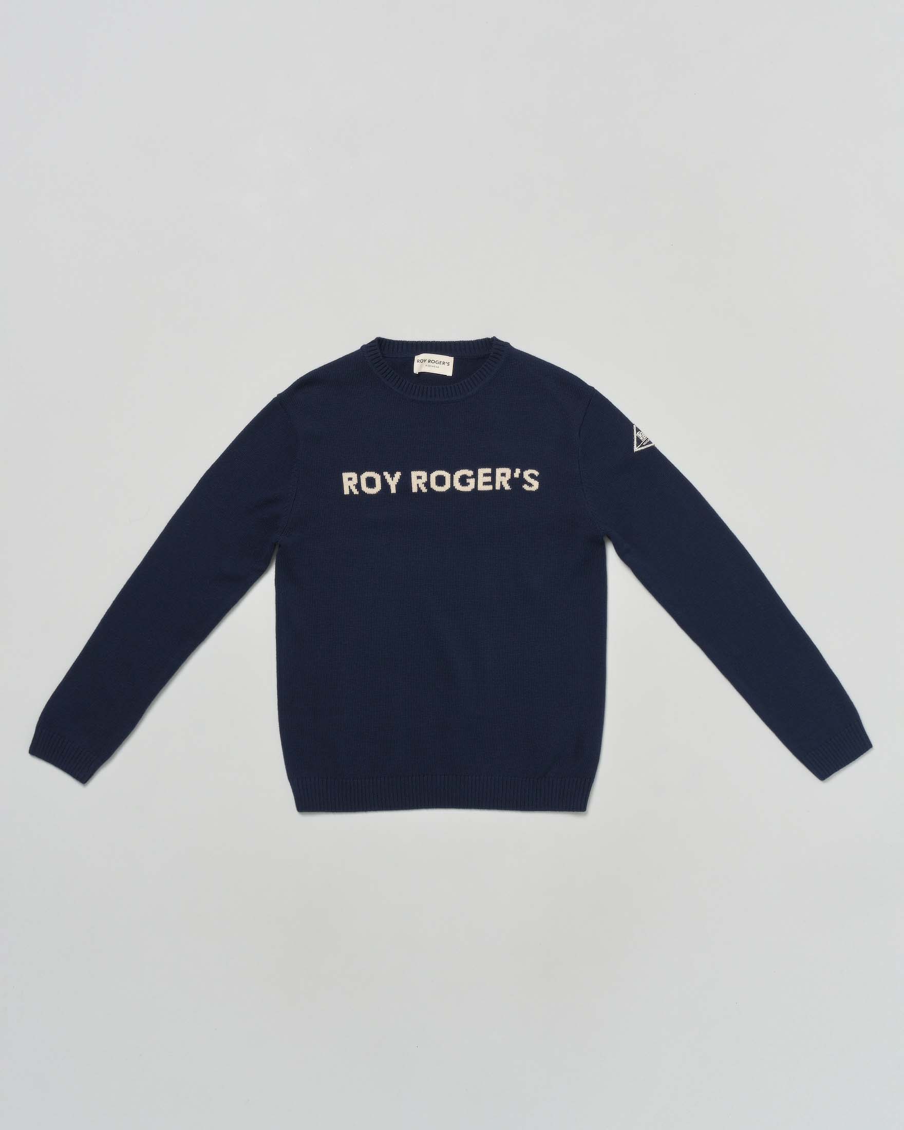 Maglioncino Roy Roger's blu in misto cotone e lana con scritta logo bianca