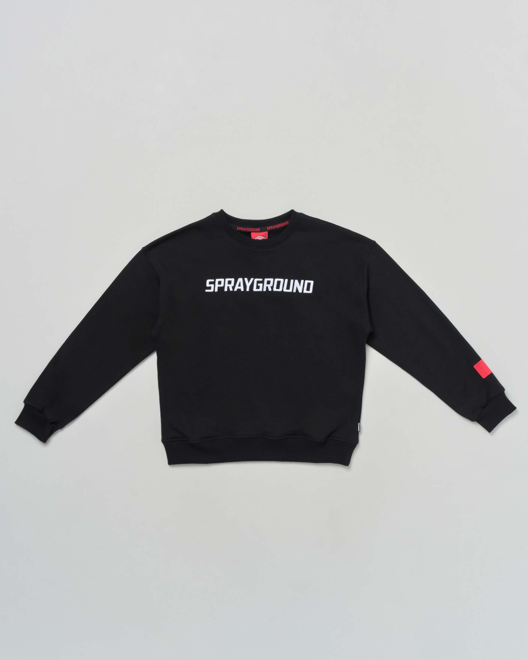 Felpa Sprayground nera in puro cotone con scritta e stampa logo sul retro