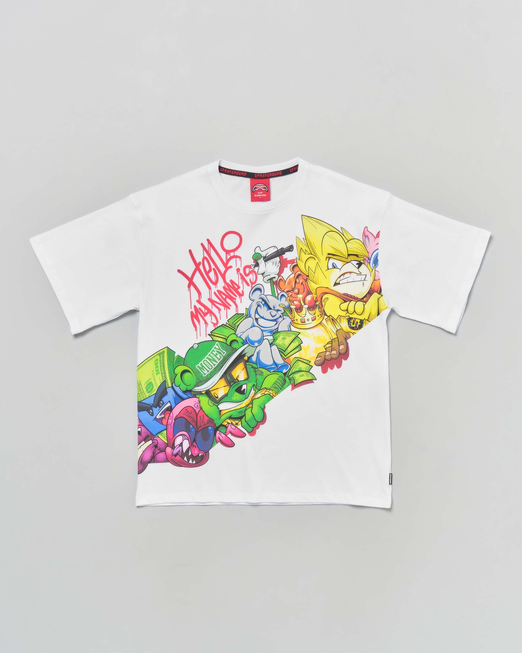 T-shirt Sprayground bianca  in puro cotone con personaggi multicolor