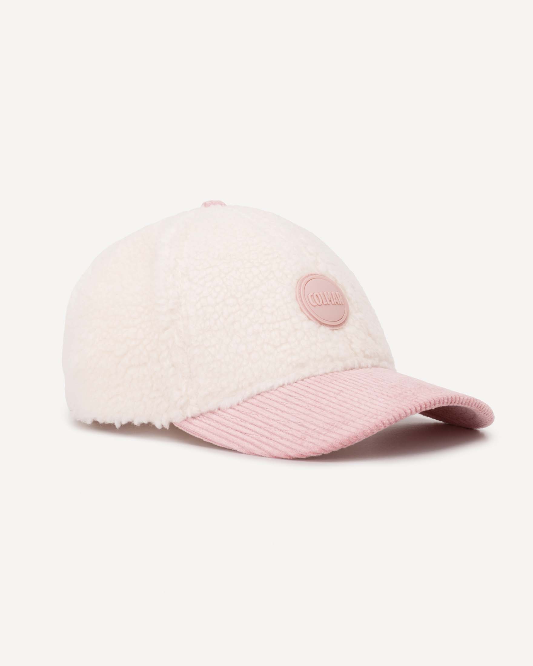 Berretto bianco Colmar Originals in tessuto teddy con visiera a coste rosa