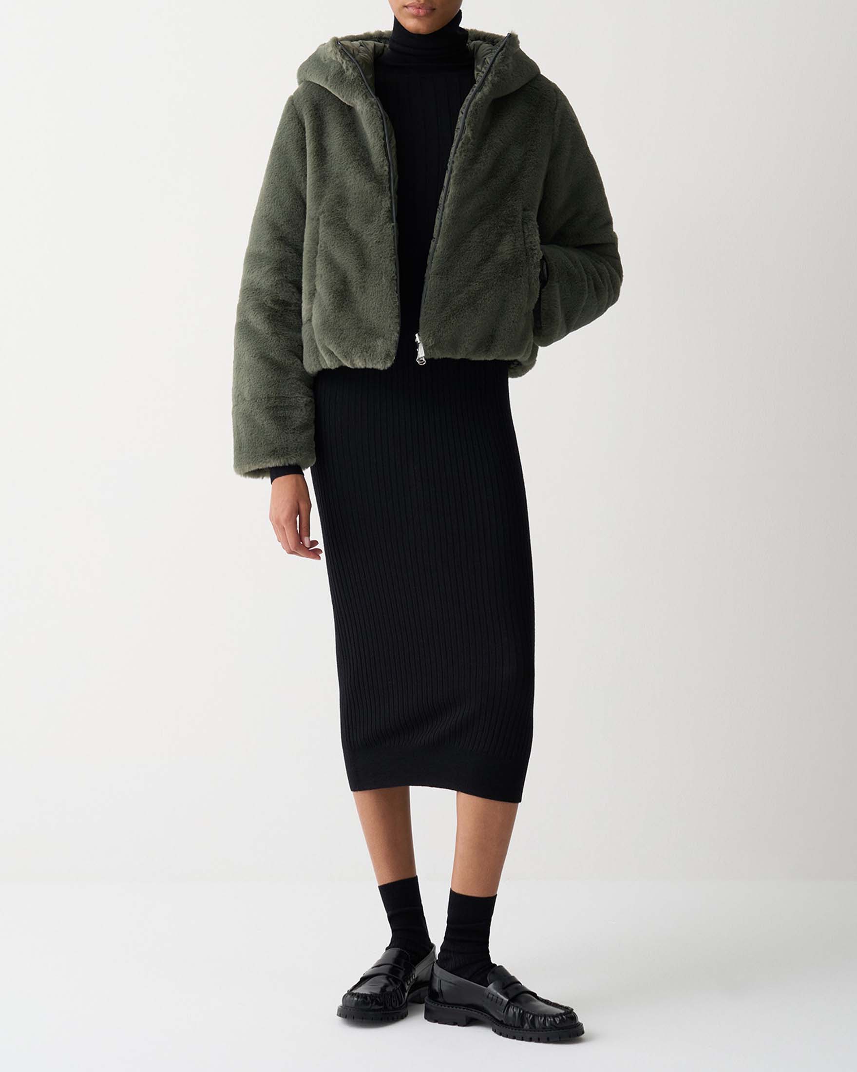 Ecopelliccia verde militare Colmar Originals reversibile nel tessuto trapuntato con cappuccio