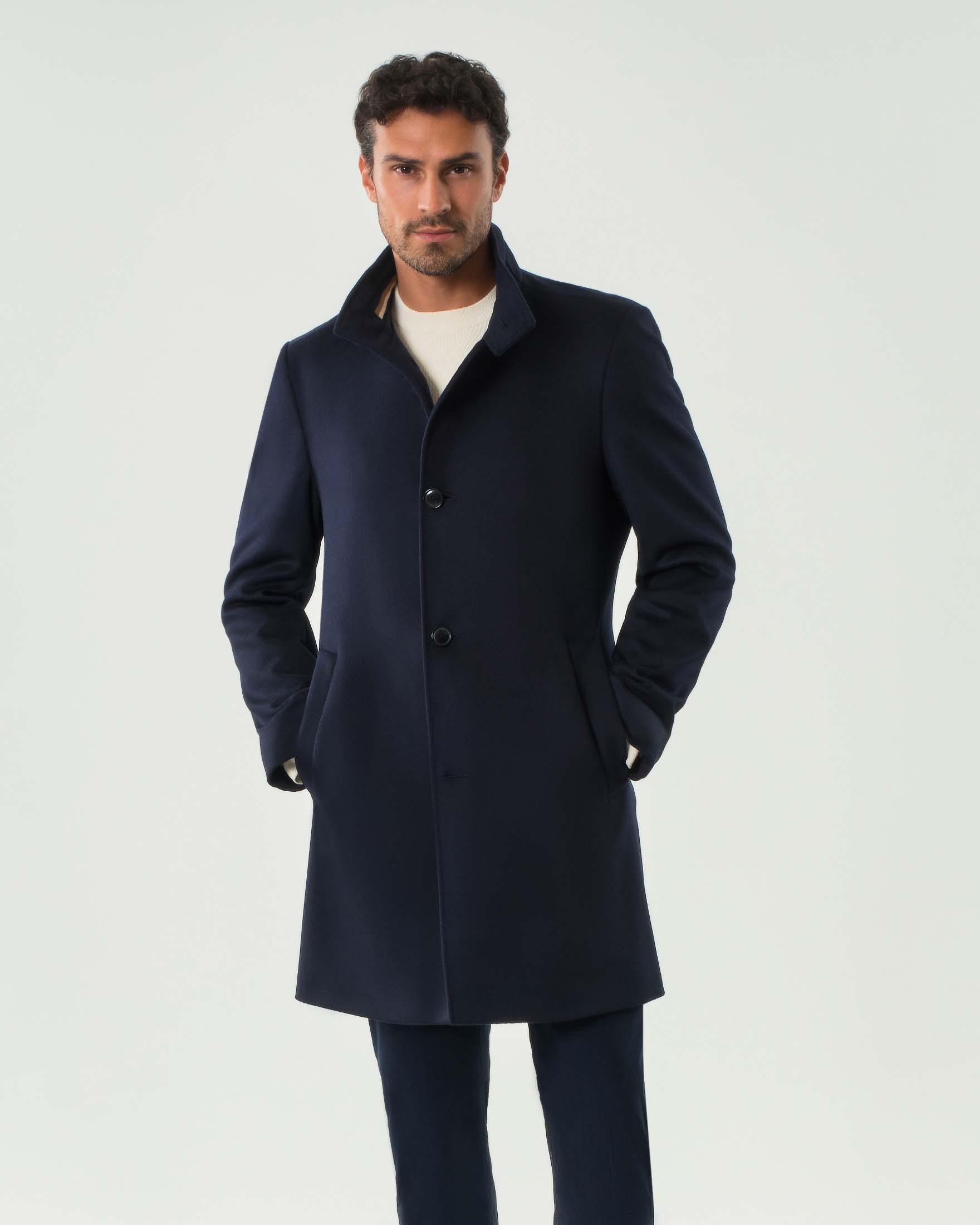 Cappotto Boss Hyde Stand Up blu in panno di lana e cashmere con colletto alto image