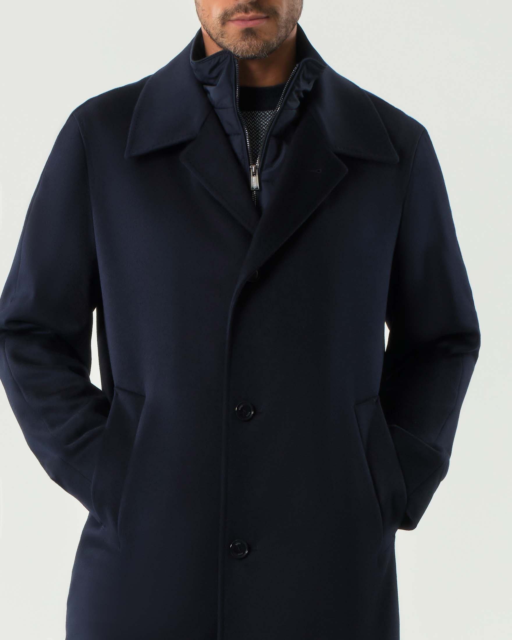 Cappotto Clark Boss blu in misto lana e cachemire con davantino staccabile image