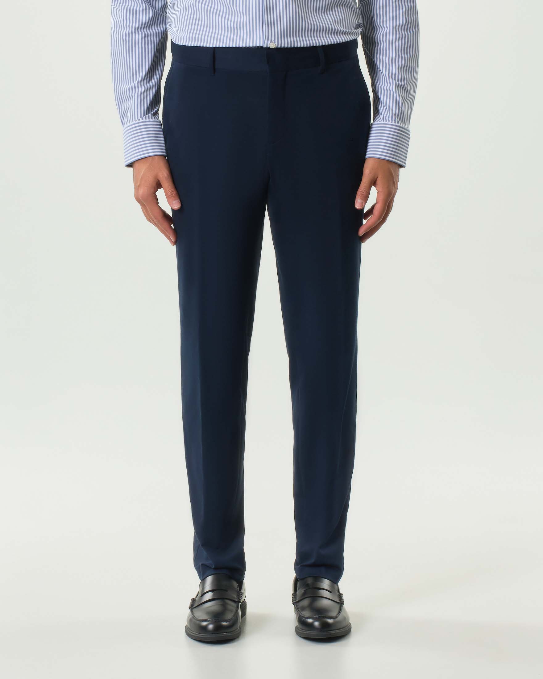 Pantalone chino Boss Genius blu in gabardina di cotone stretch image