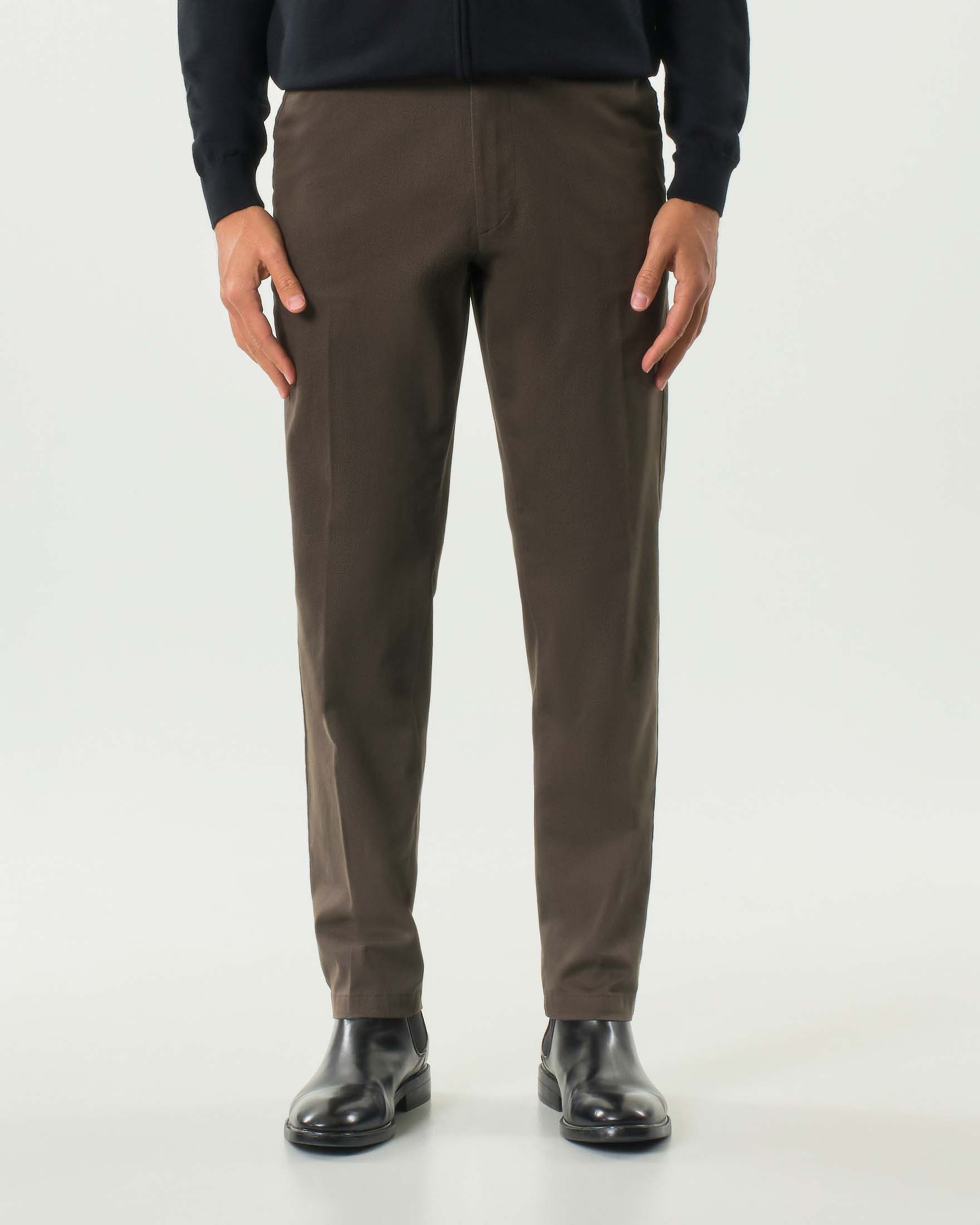 Pantalone chino Kane Boss marrone in tessuto diagonale di cotone stretch image