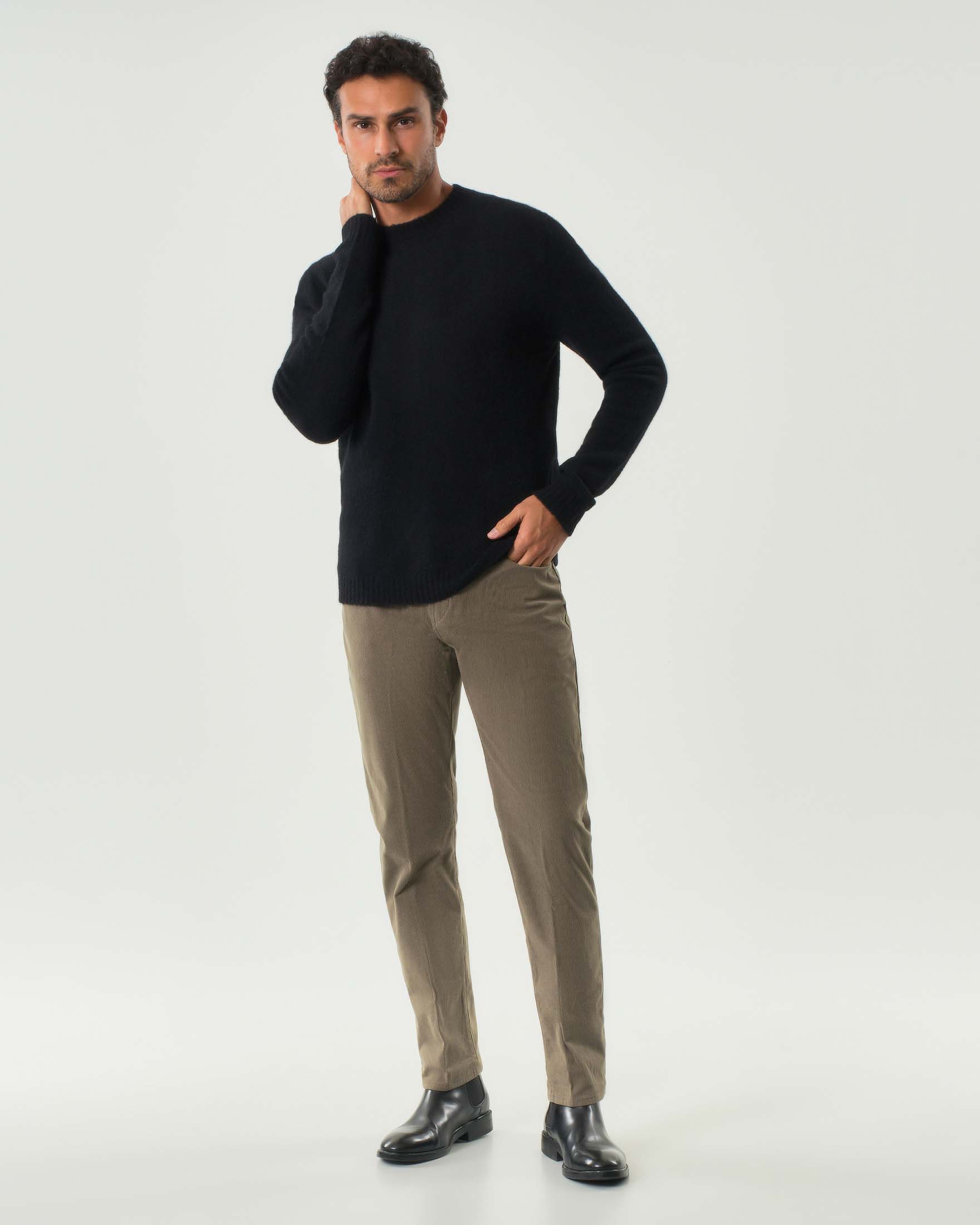 Pantalone cinque tasche Delaware Boss fango in velluto a costine