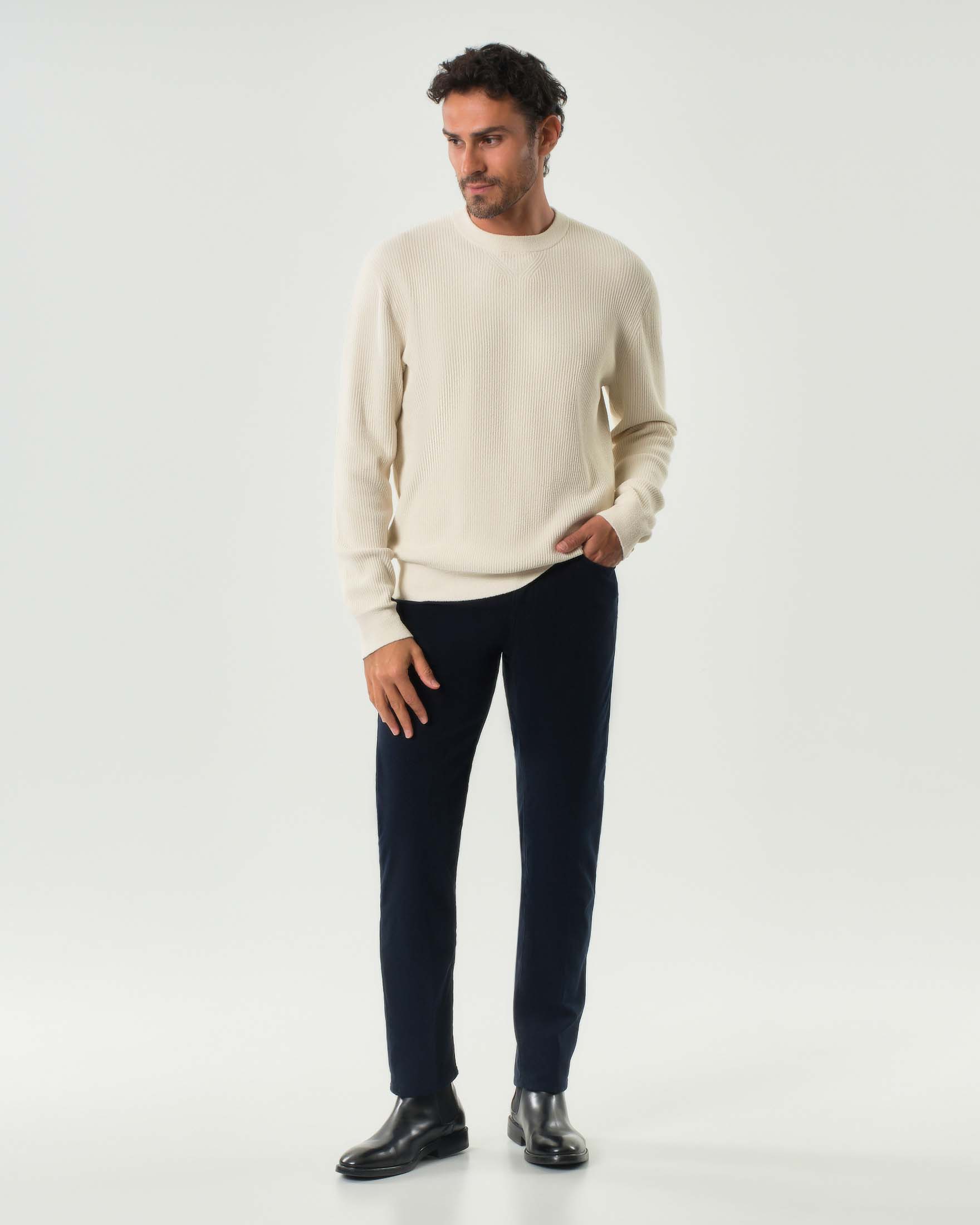 Pantalone cinque tasche Delaware Boss blu in velluto a costine