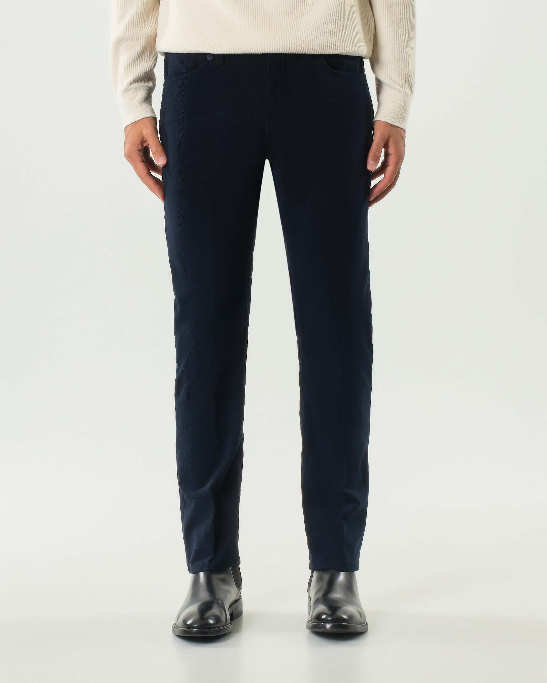 Pantalone cinque tasche Delaware Boss blu in velluto a costine image