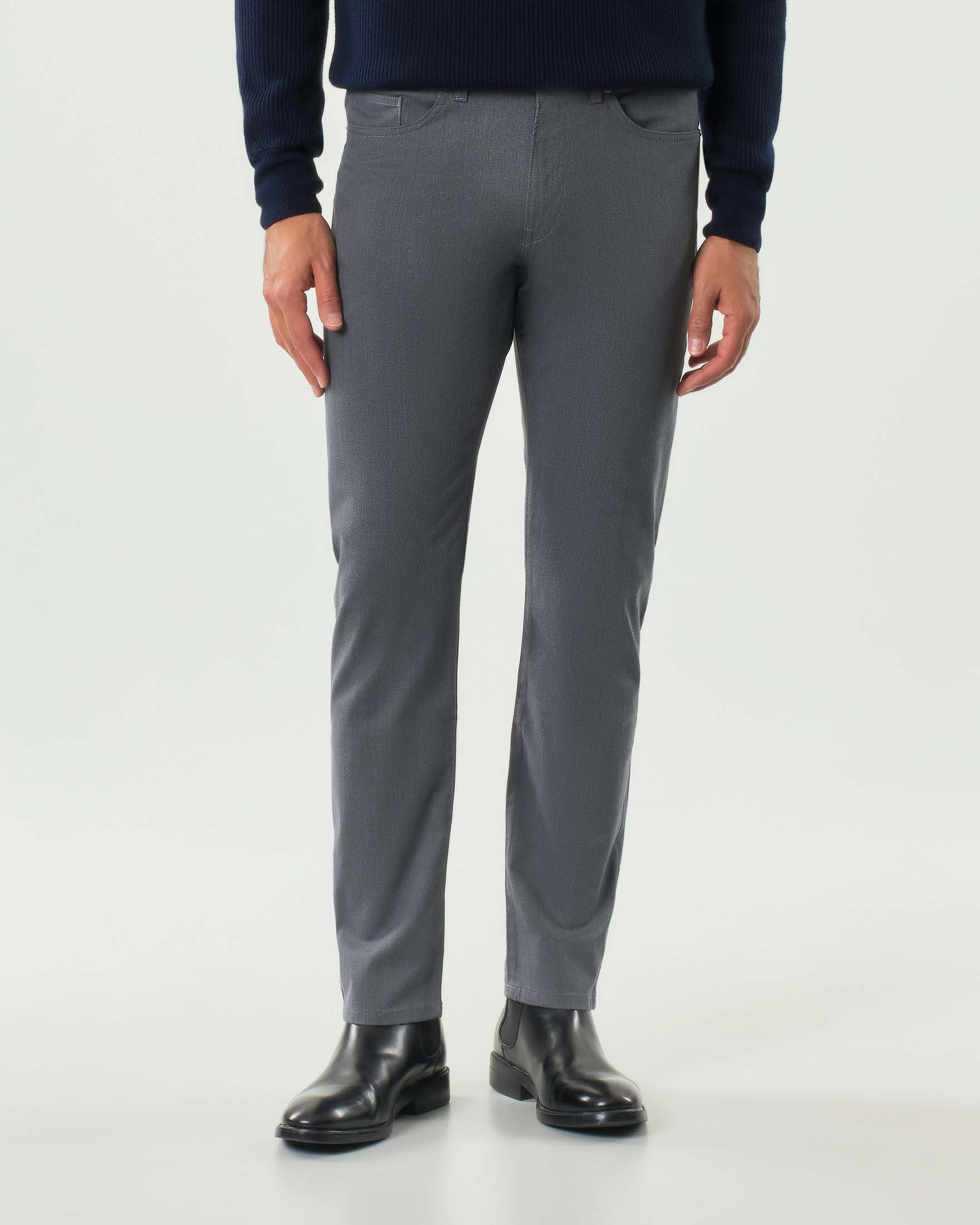 Pantalone cinque tasche Delaware Boss grigio in misto cotone e viscosa stretch micro pied de poule image