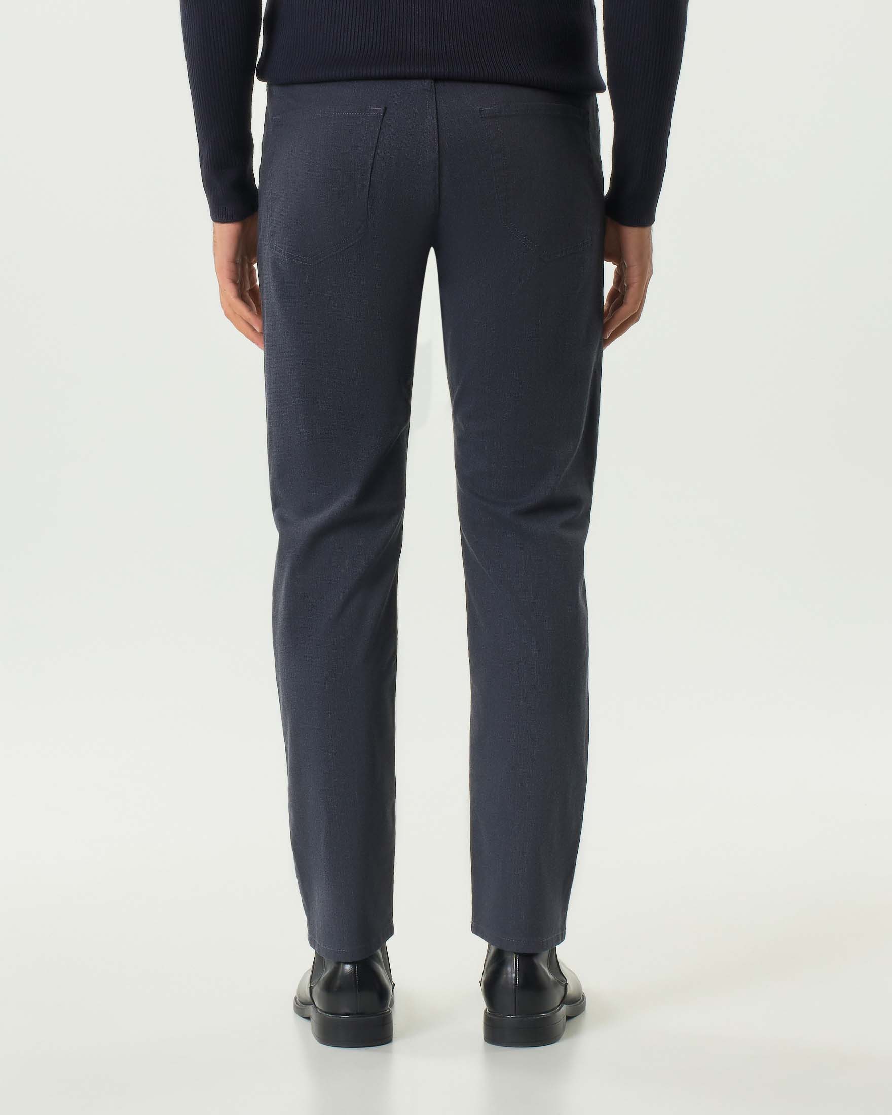 Pantalone cinque tasche Delaware Boss blu in misto cotone e viscosa stretch micro pied de poule