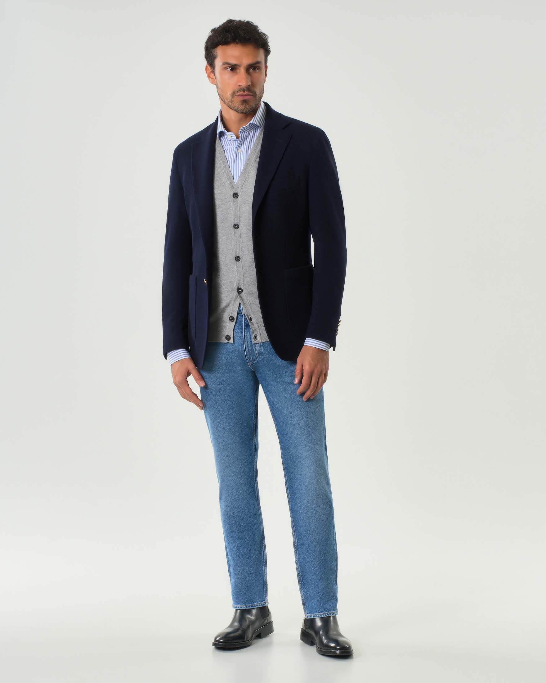 Blazer Colamarino blu in misto lana e cotone