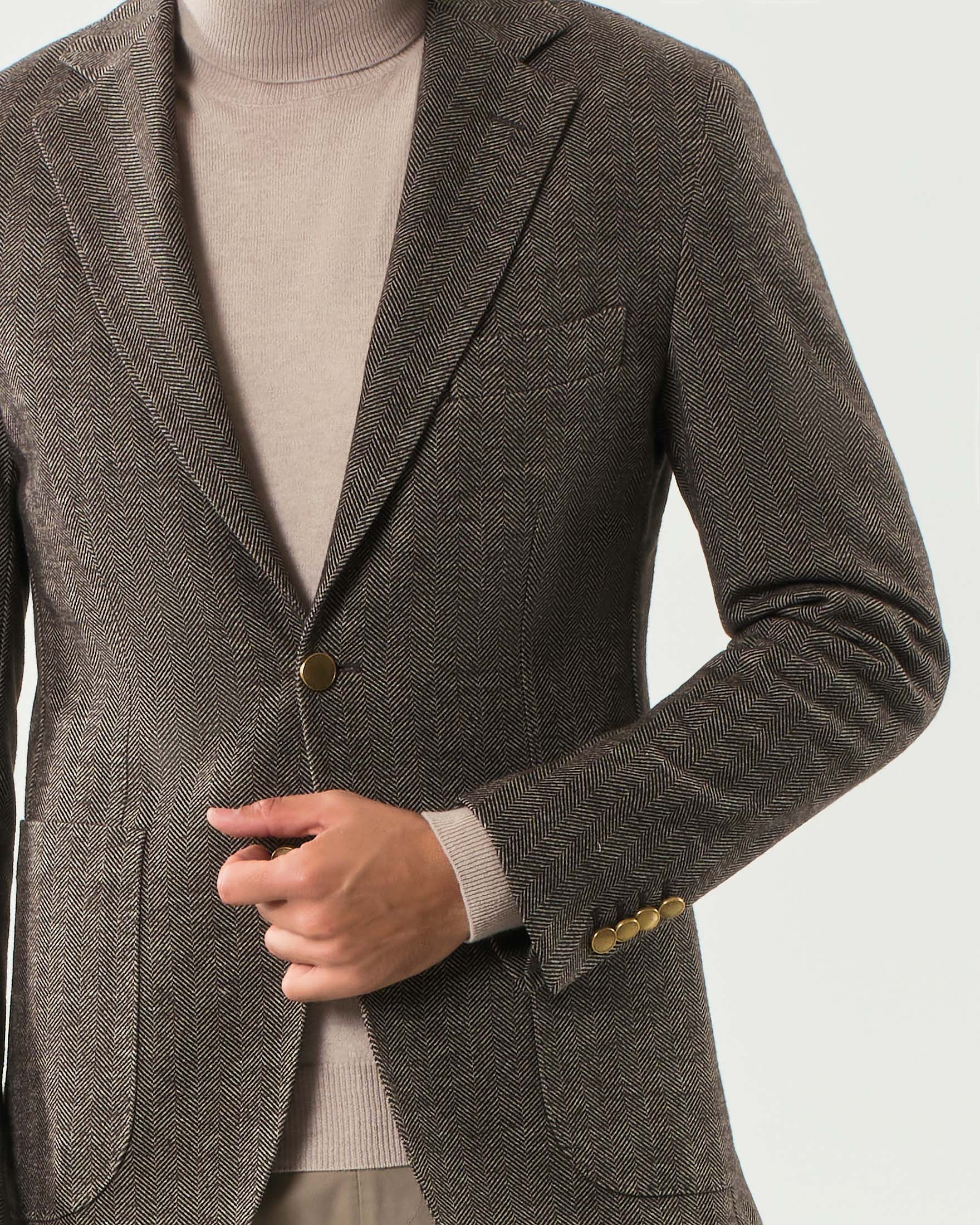 Blazer Colamarino color noce in jersey di misto lana e cotone spinato
