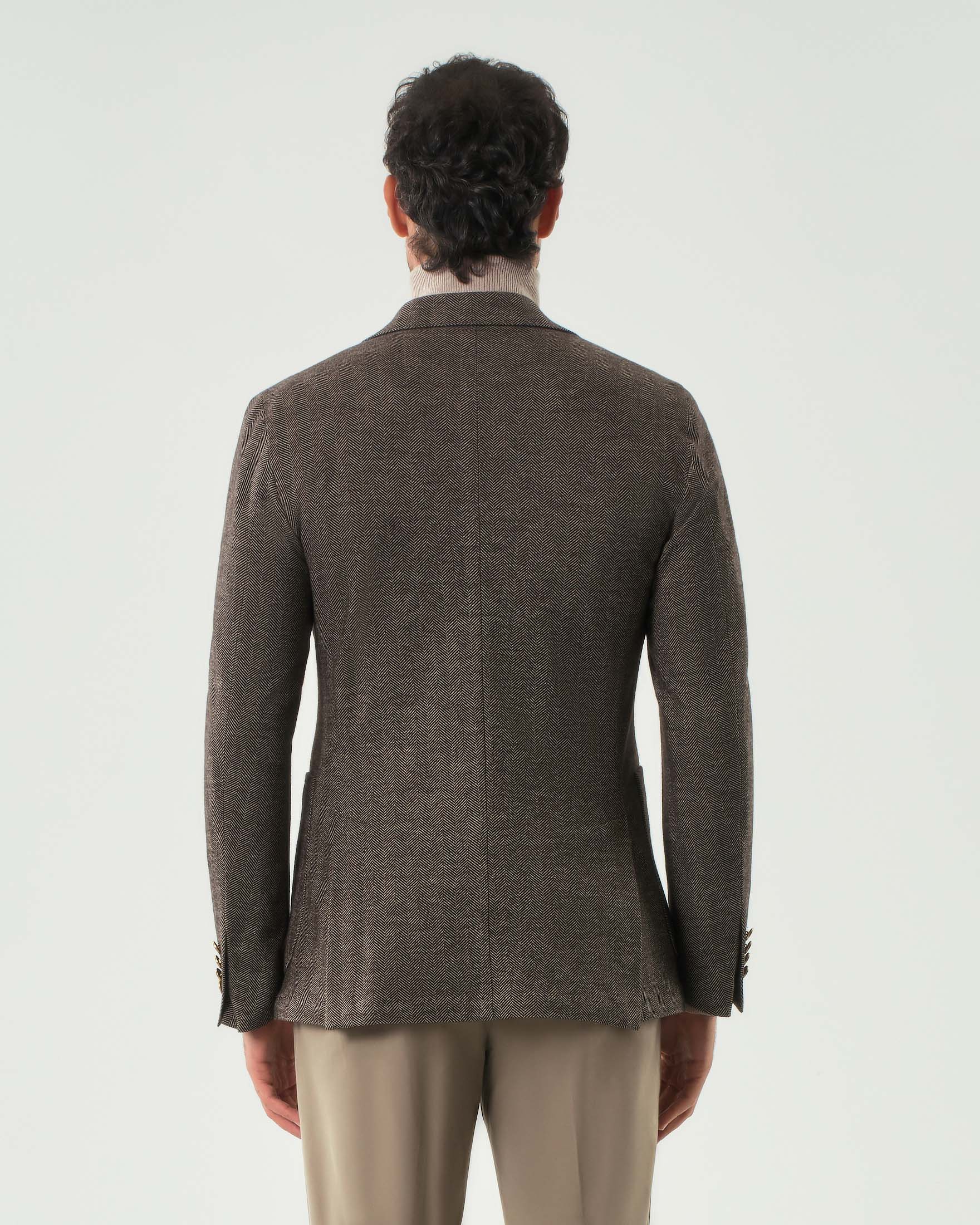 Blazer Colamarino color noce in jersey di misto lana e cotone spinato