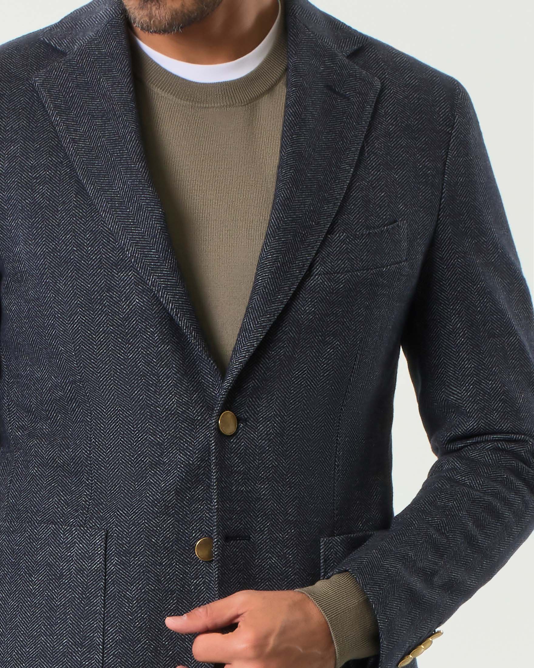 Blazer Colamarino antracite in jersey di misto lana e cotone spinato