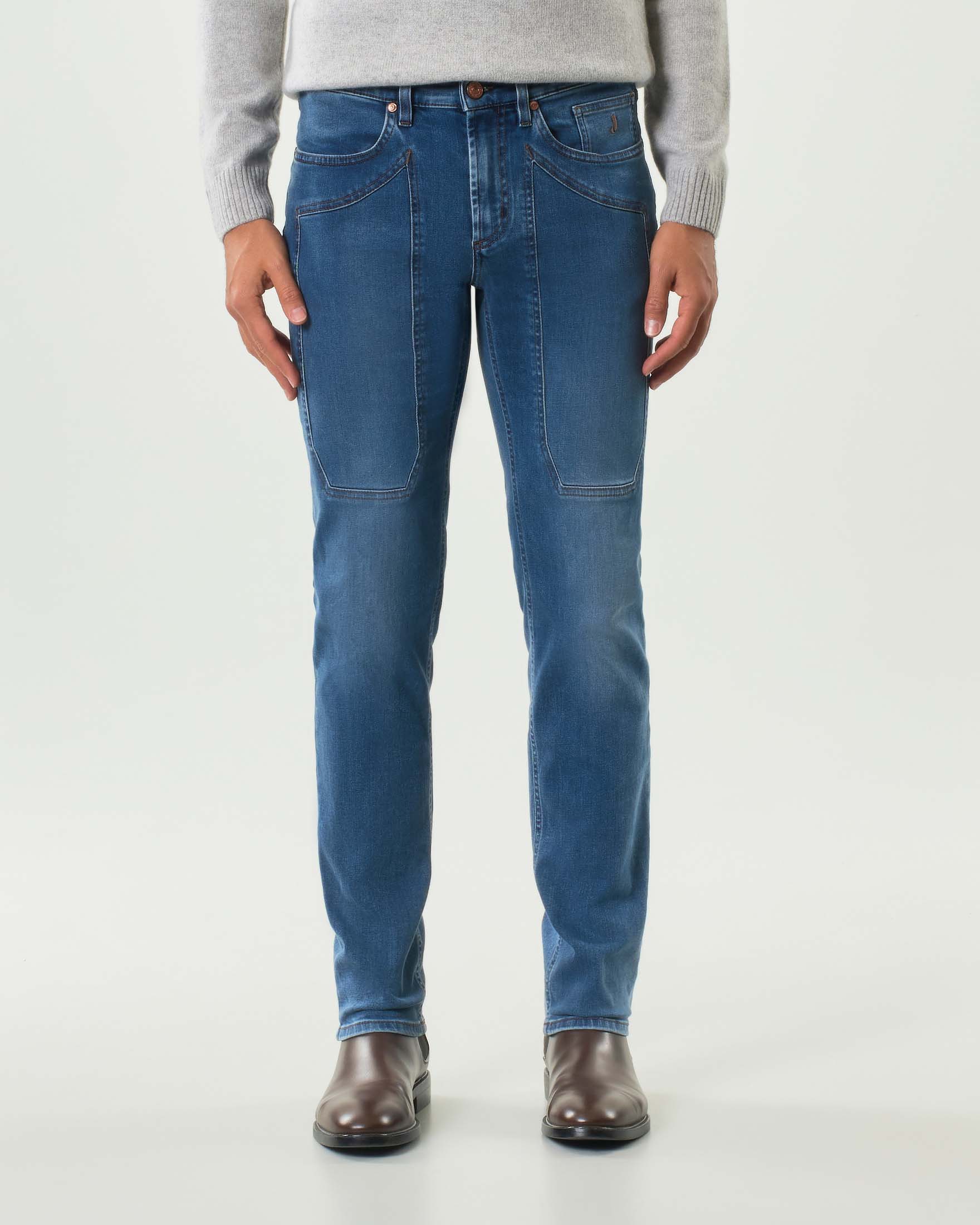 Jeans Jeckerson John in cotone stretch lavaggio medio stone washed con toppa image