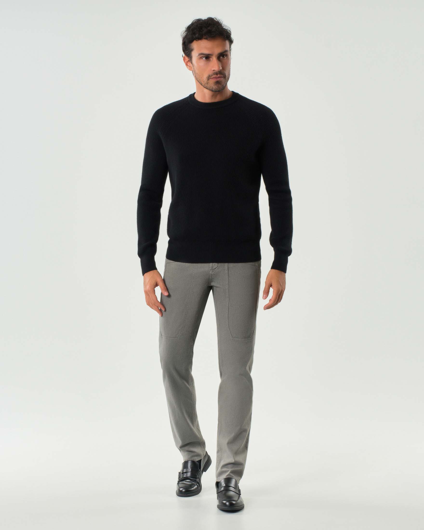 Pantalone cinque tasche Jeckerson grigio modello John in tricotina di cotone stretch con toppa