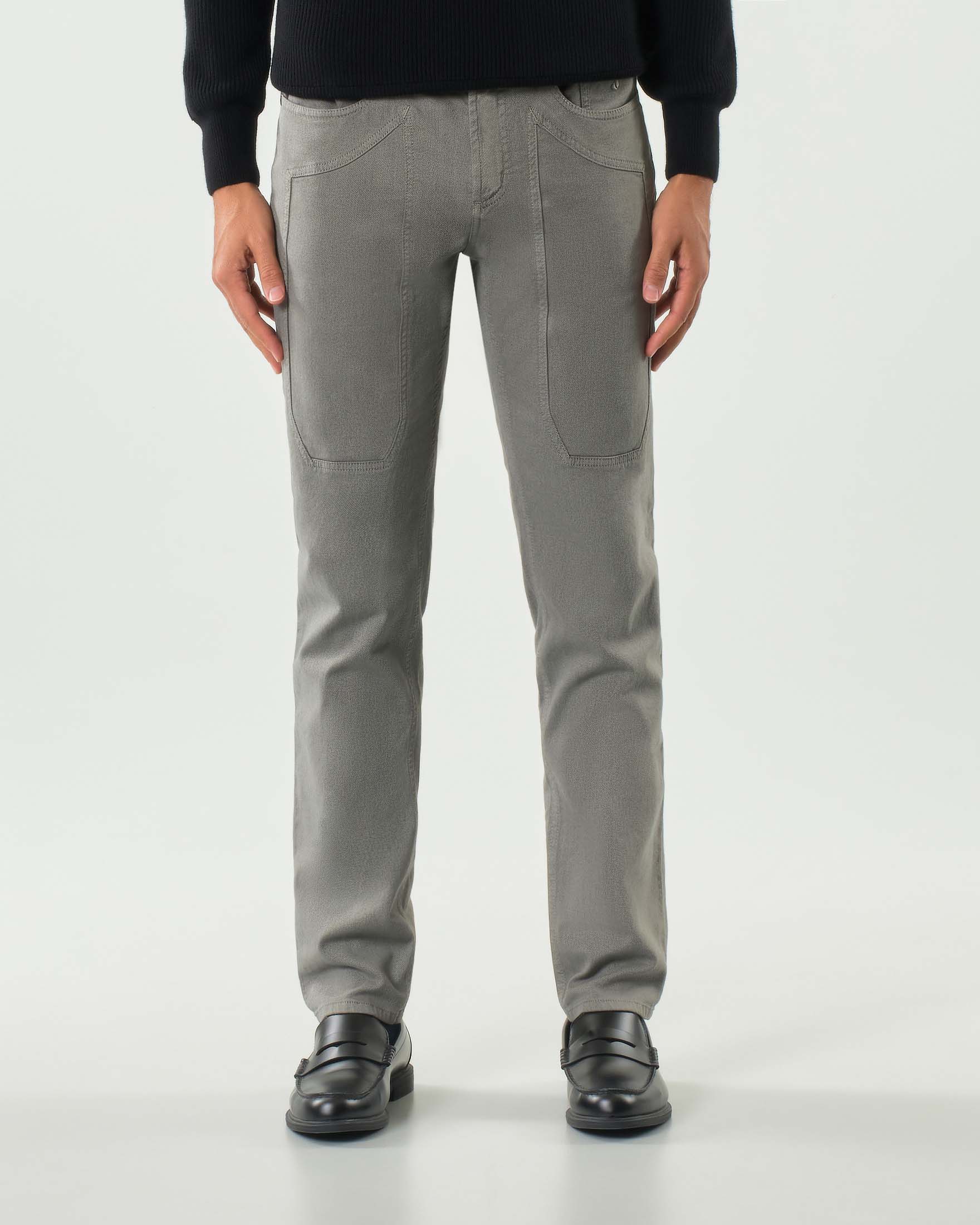 Pantalone cinque tasche Jeckerson grigio modello John in tricotina di cotone stretch con toppa image