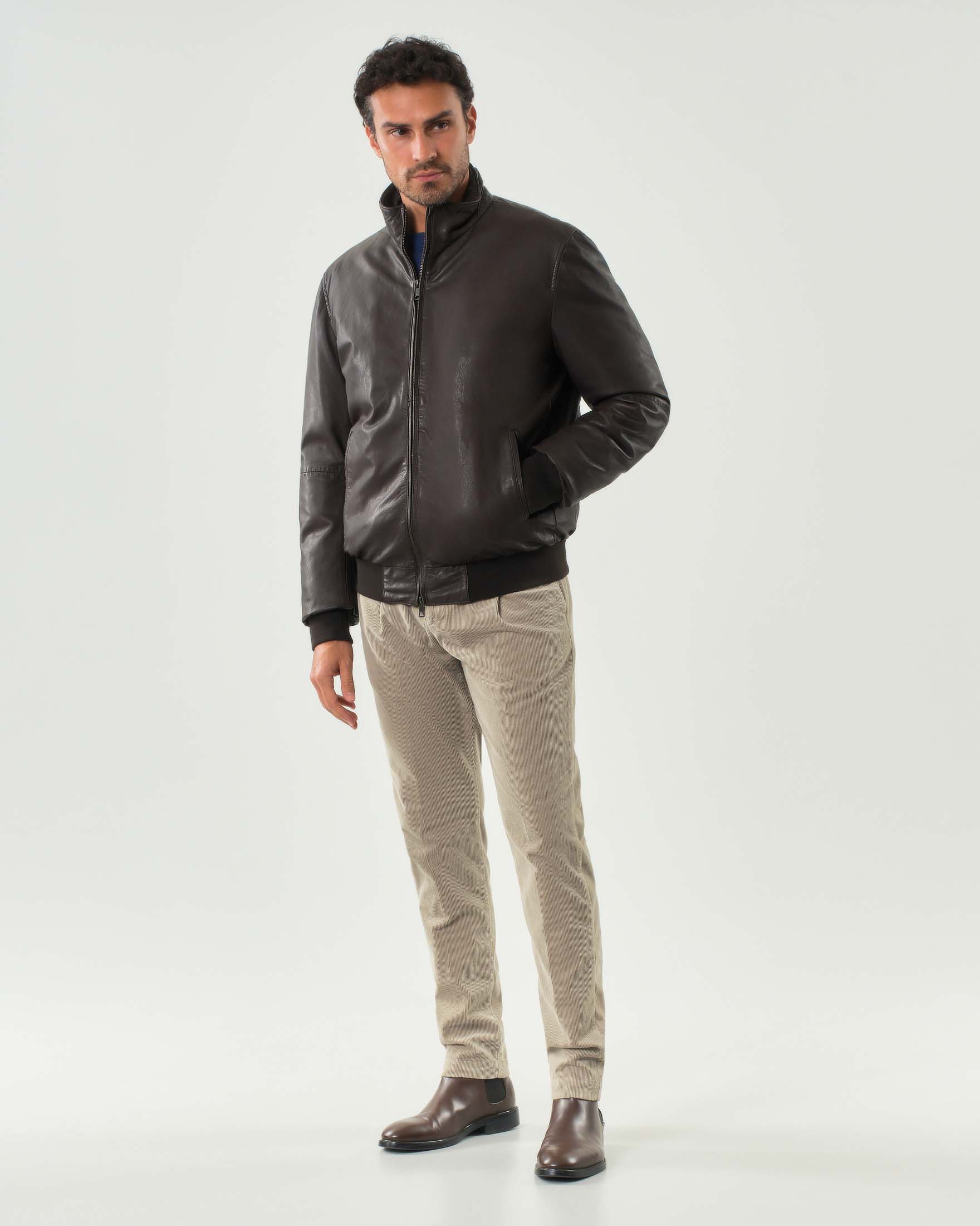 Bomber Mabrun testa di moro in pelle con interno imbottito staccabile