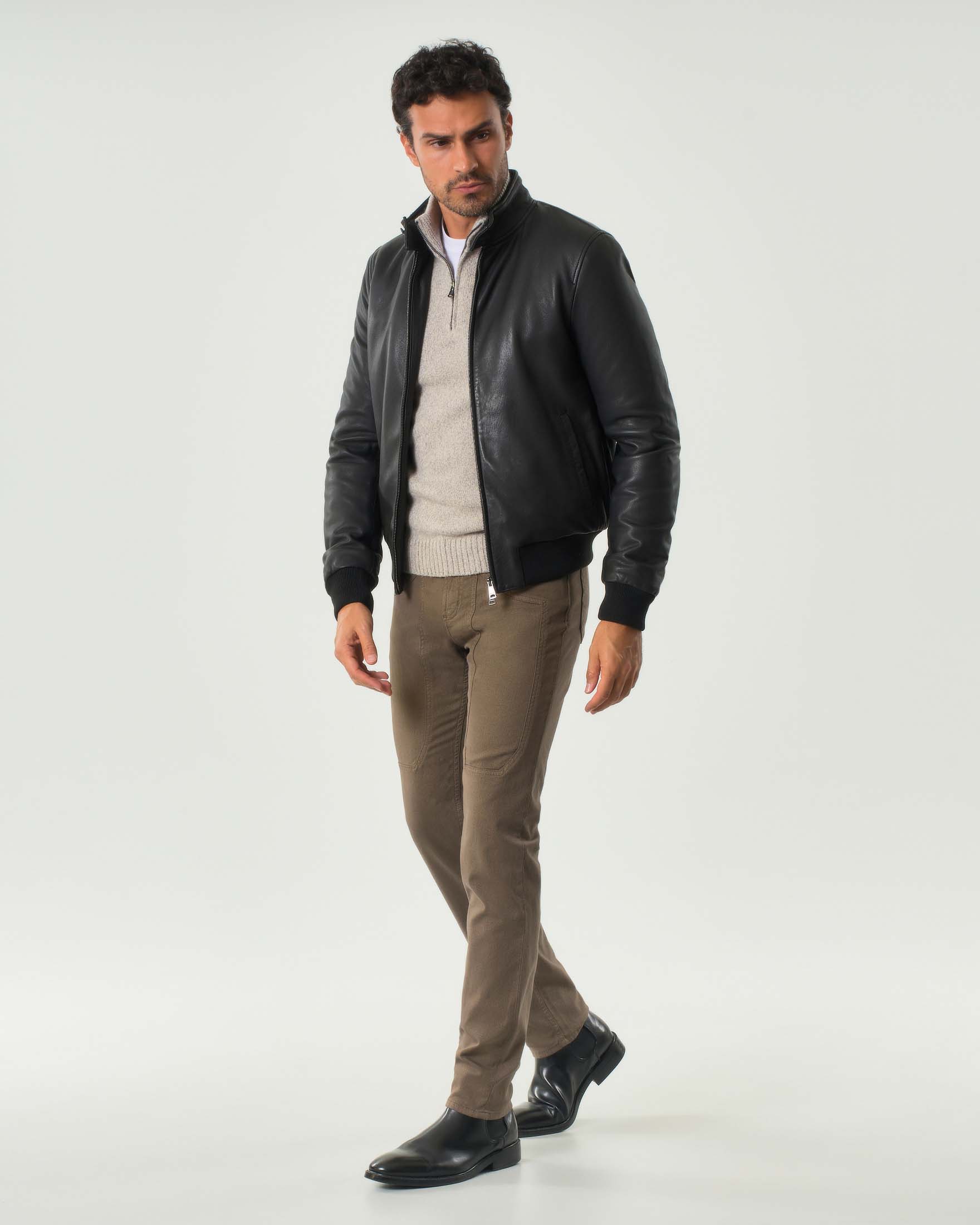 Mabrun — Bomber Mabrun nero in pelle