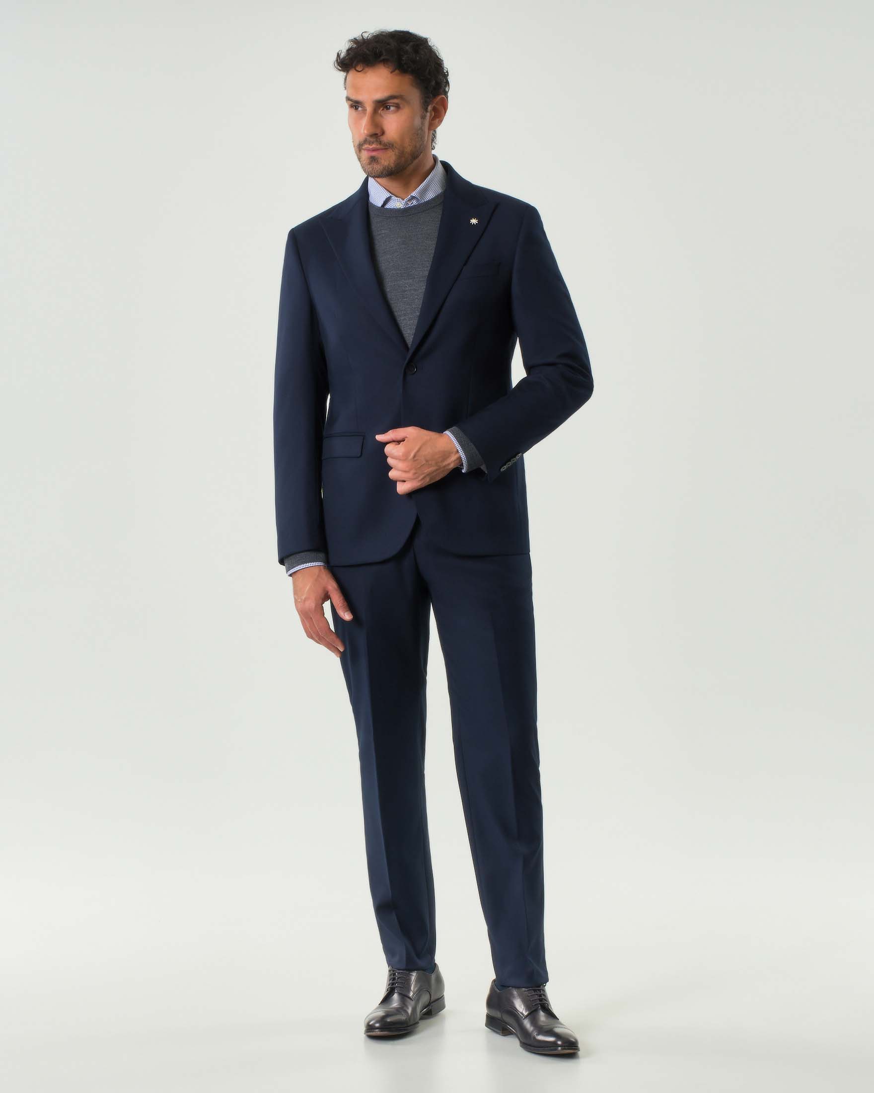 Abito Manuel Ritz blu in viscosa stretch con rever a lancia