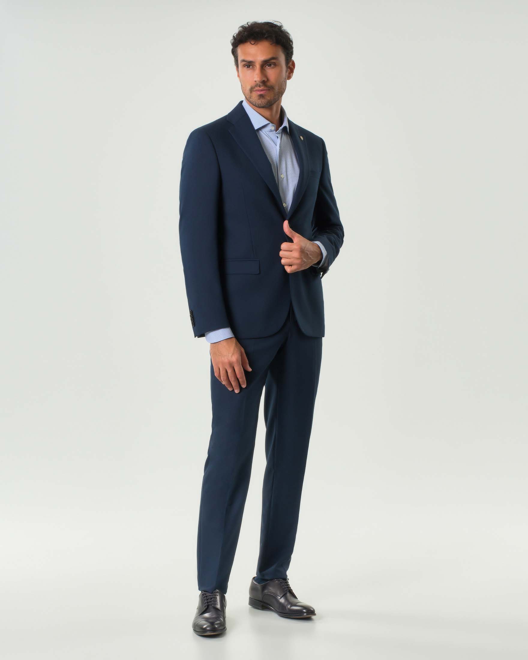 Abito Manuel Ritz blu in viscosa stretch micro quadretto