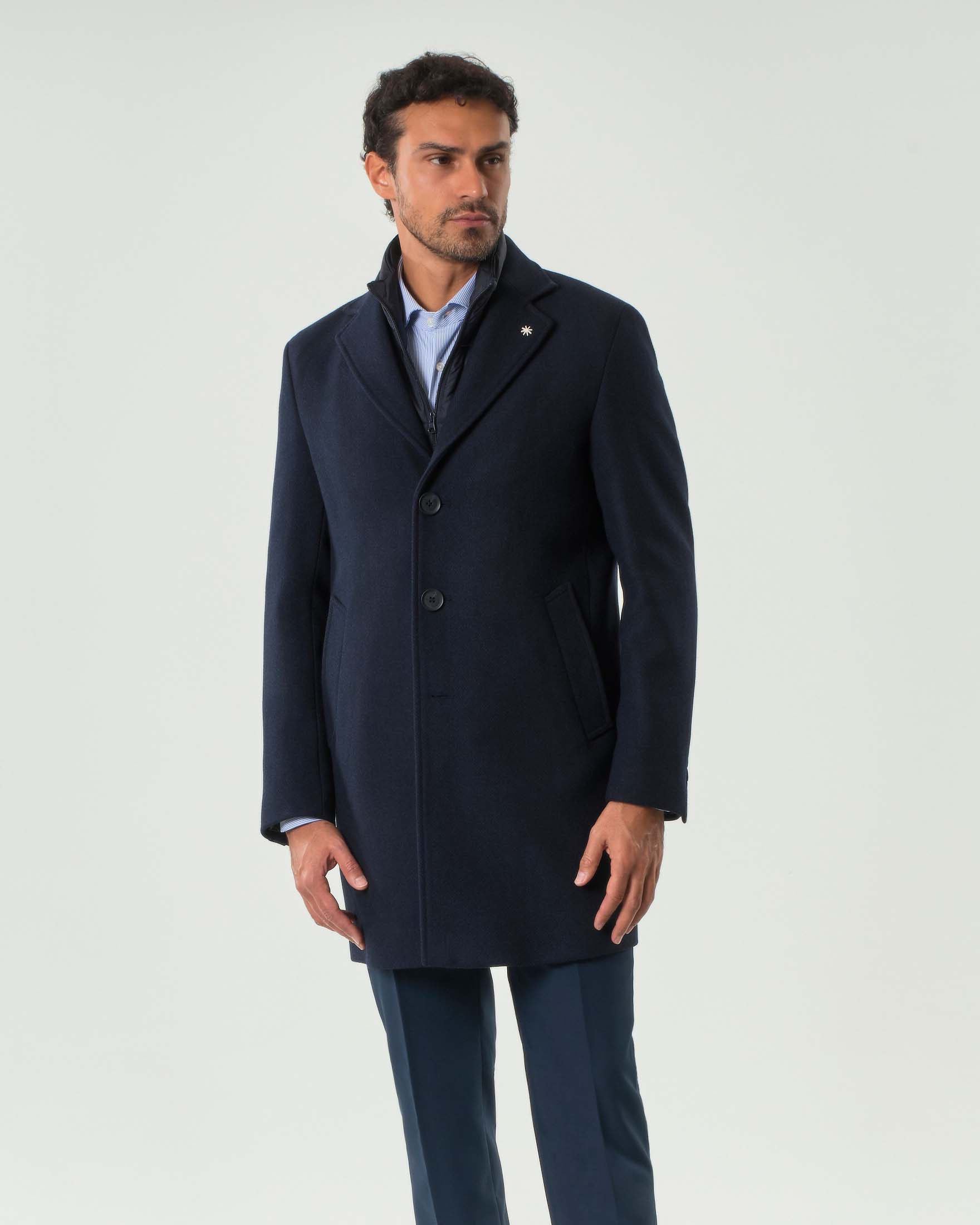 Cappotto Manuel Ritz blu in panno di lana chevron con davantino staccabile image