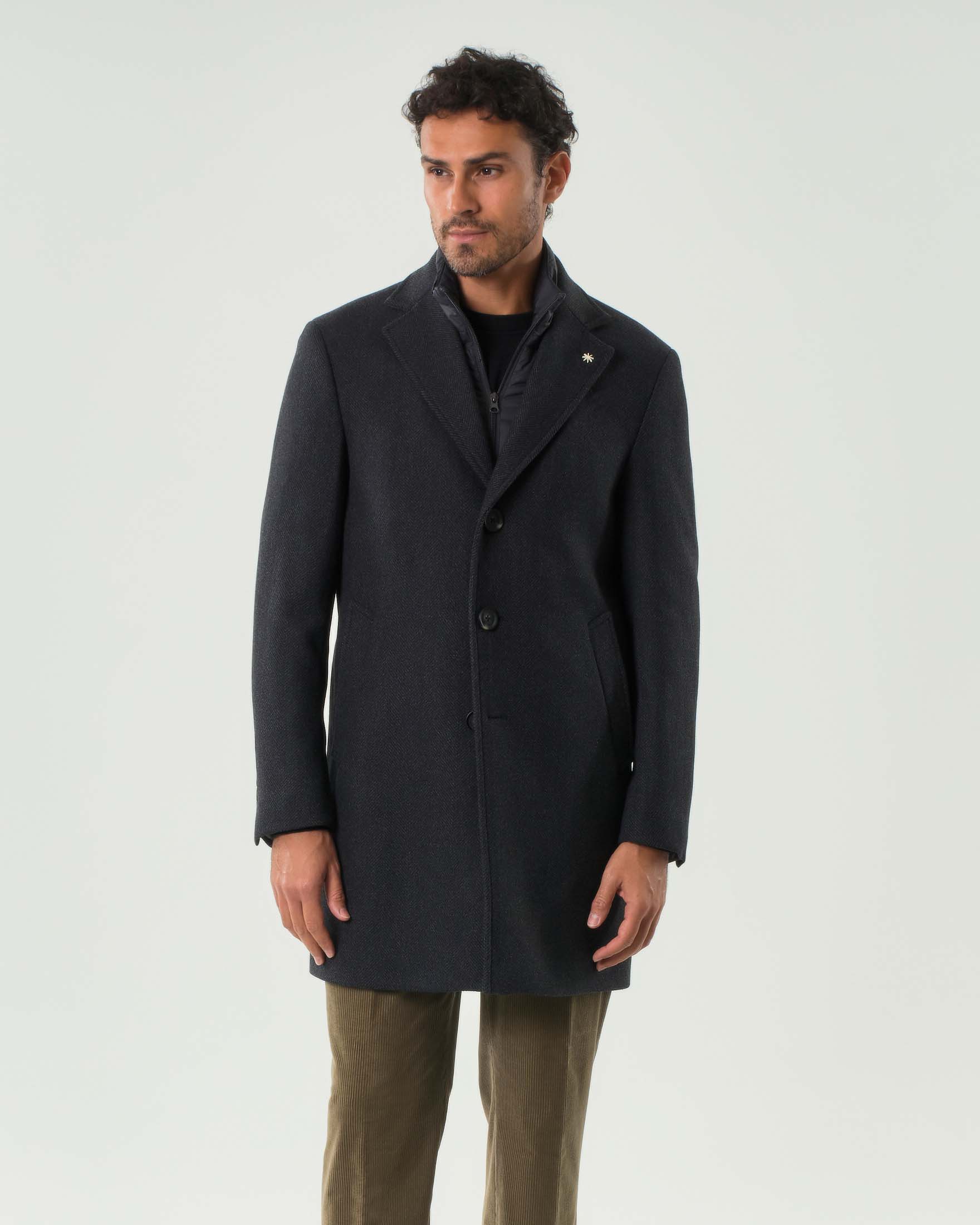 Cappotto Manuel Ritz antracite in panno di lana chevron con davantino staccabile image