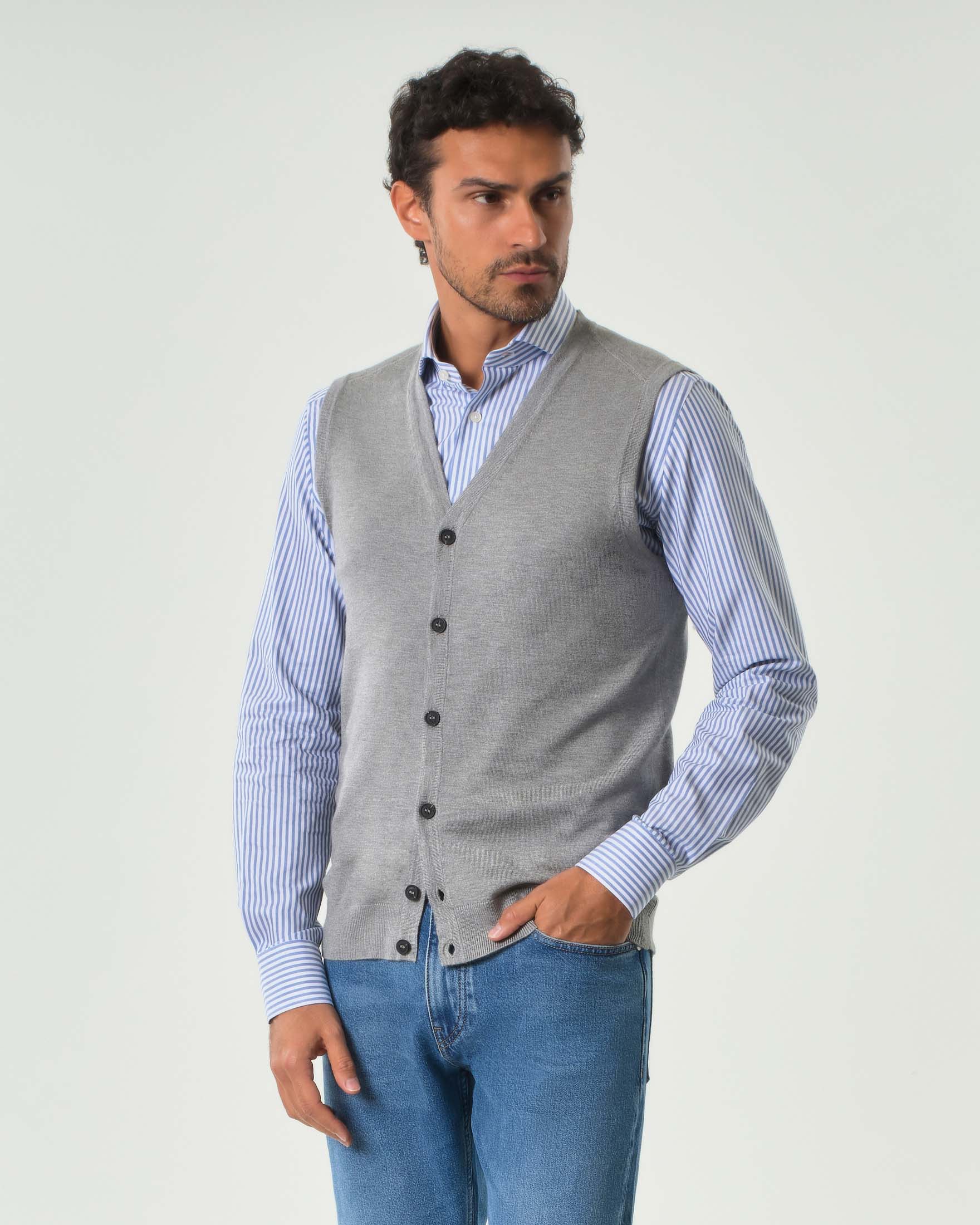 Gilet grigio tinta unita con bottoni