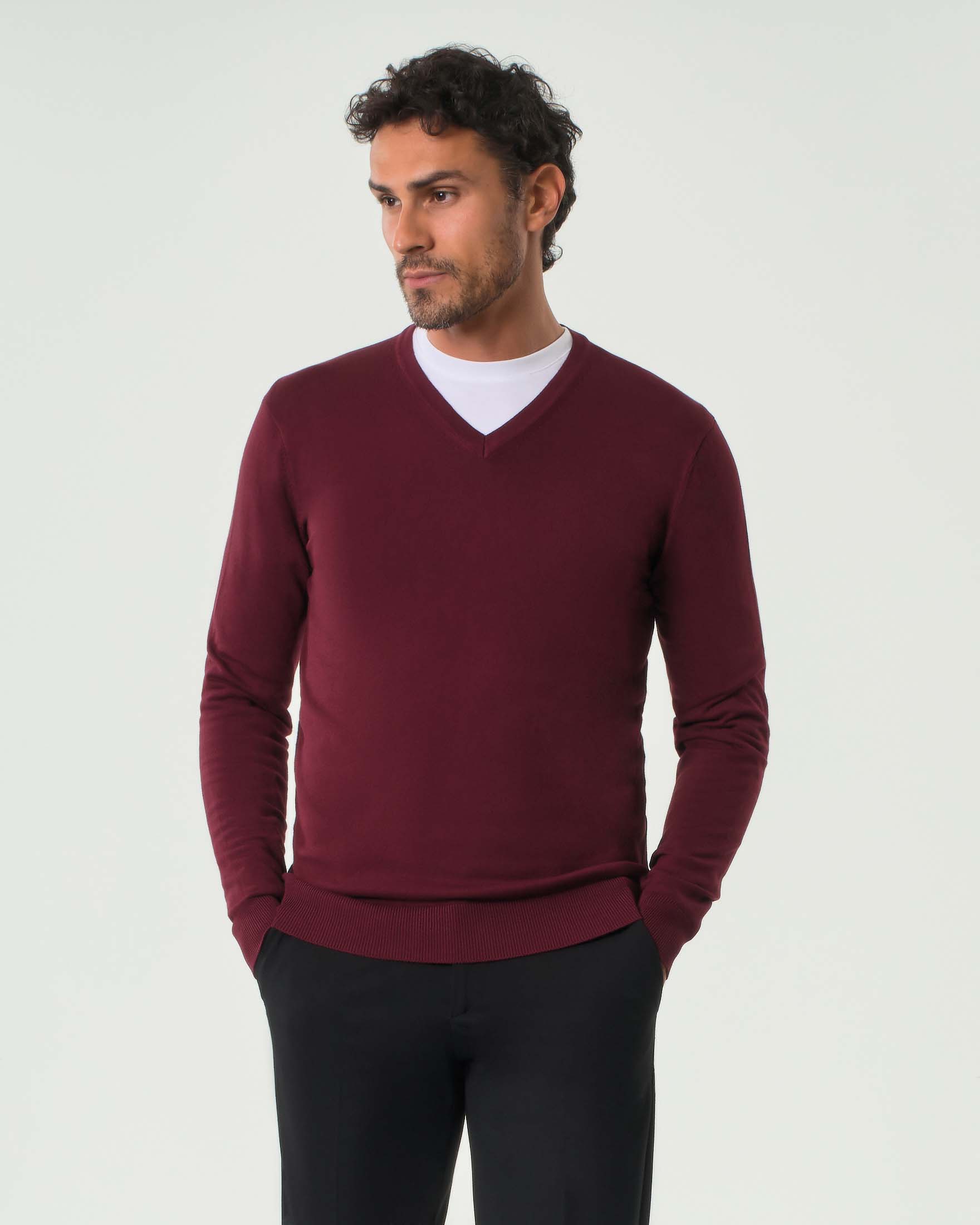 Maglia Paul Baker bordeaux scollo a V tinta unita