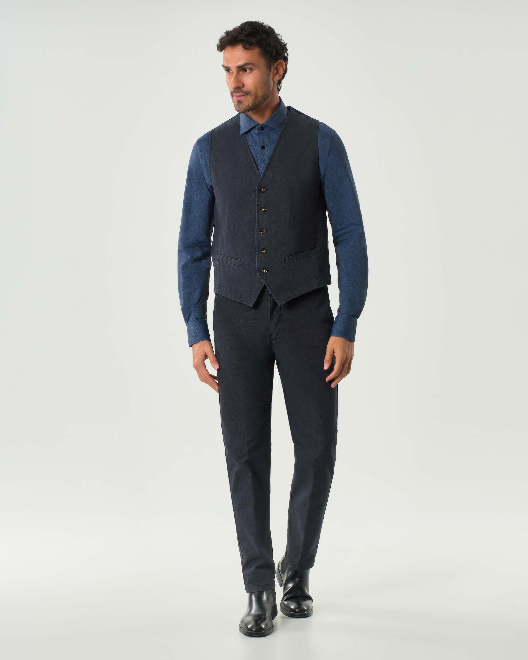 Gilet Paul Baker blu in misto cotone stretch micro armatura