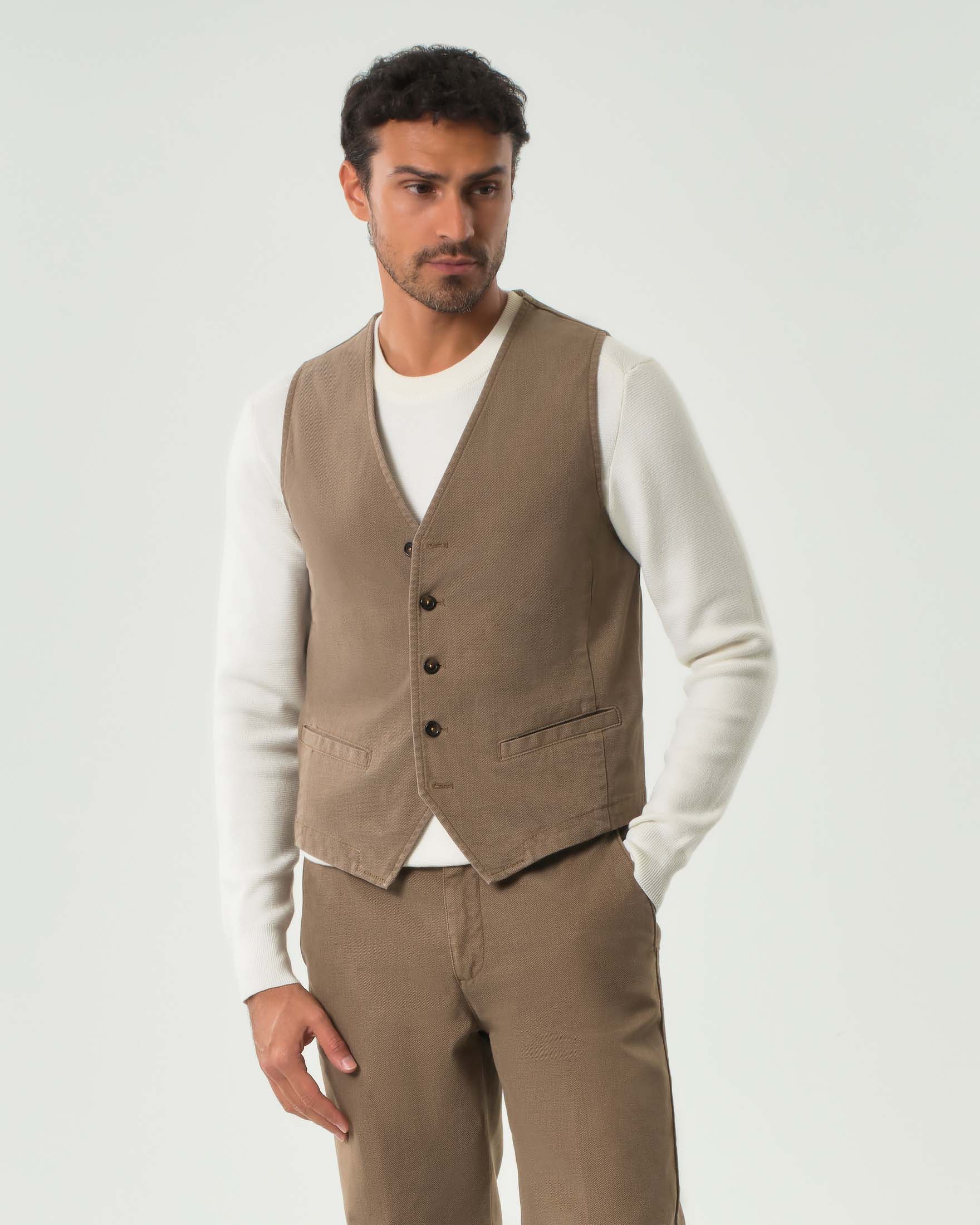 Gilet Paul Baker cammello in misto cotone stretch micro armatura