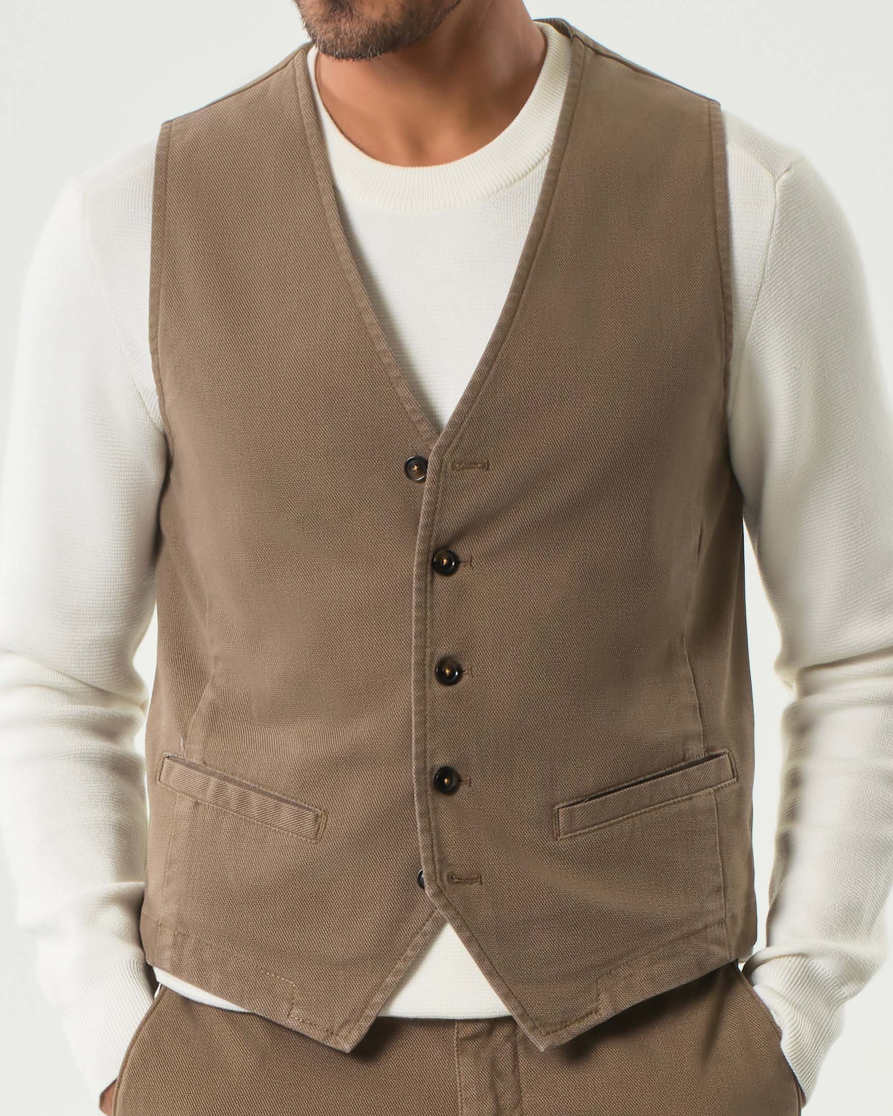 Gilet Paul Baker cammello in misto cotone stretch micro armatura image