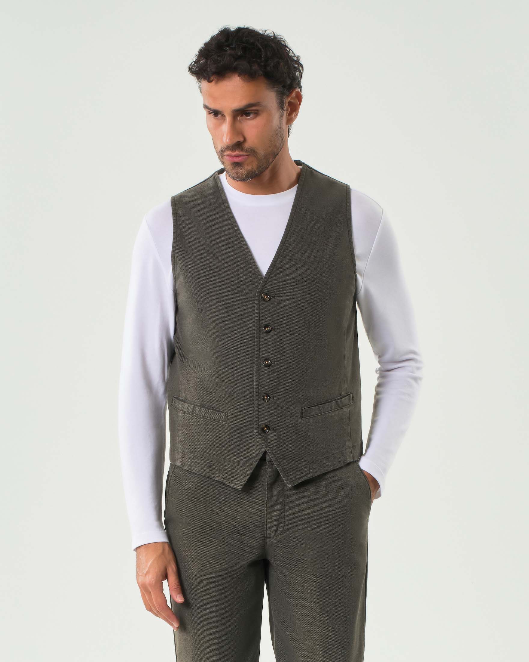Gilet Paul Baker verde militare in misto cotone stretch micro armatura