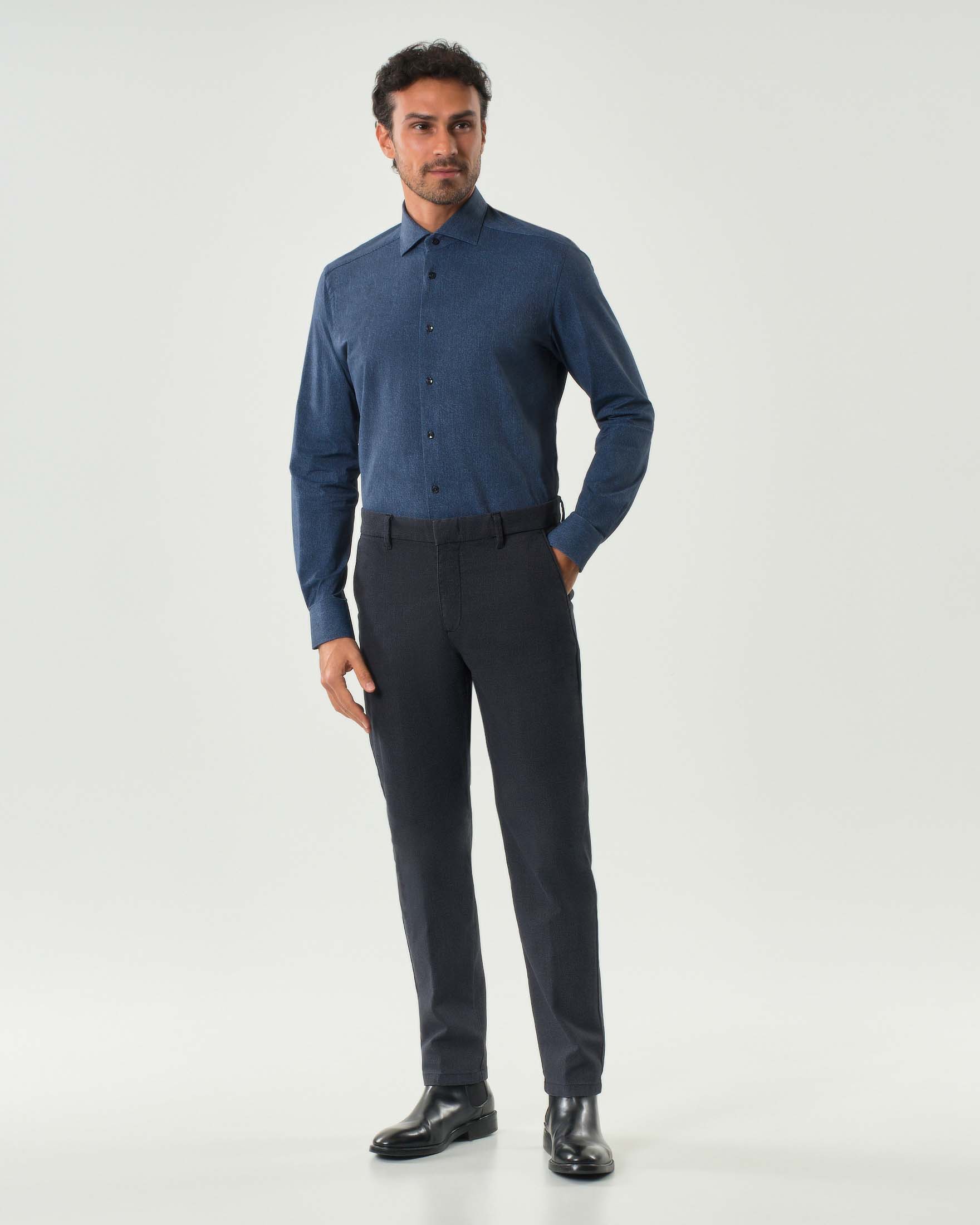 Pantalone chino blu in misto cotone stretch micro armatura