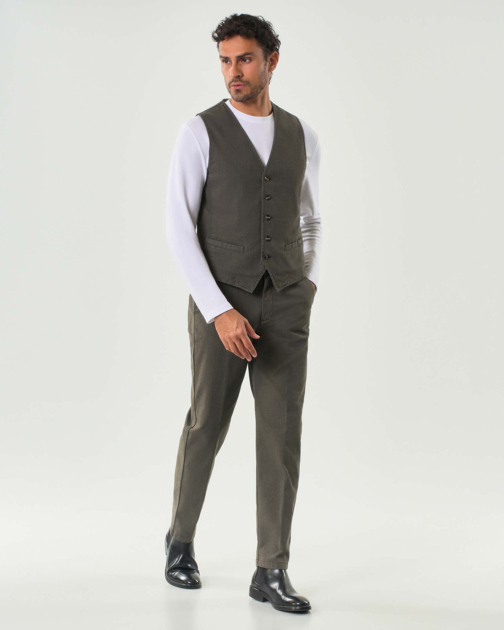 Pantalone chino verde militare in misto cotone stretch micro armatura