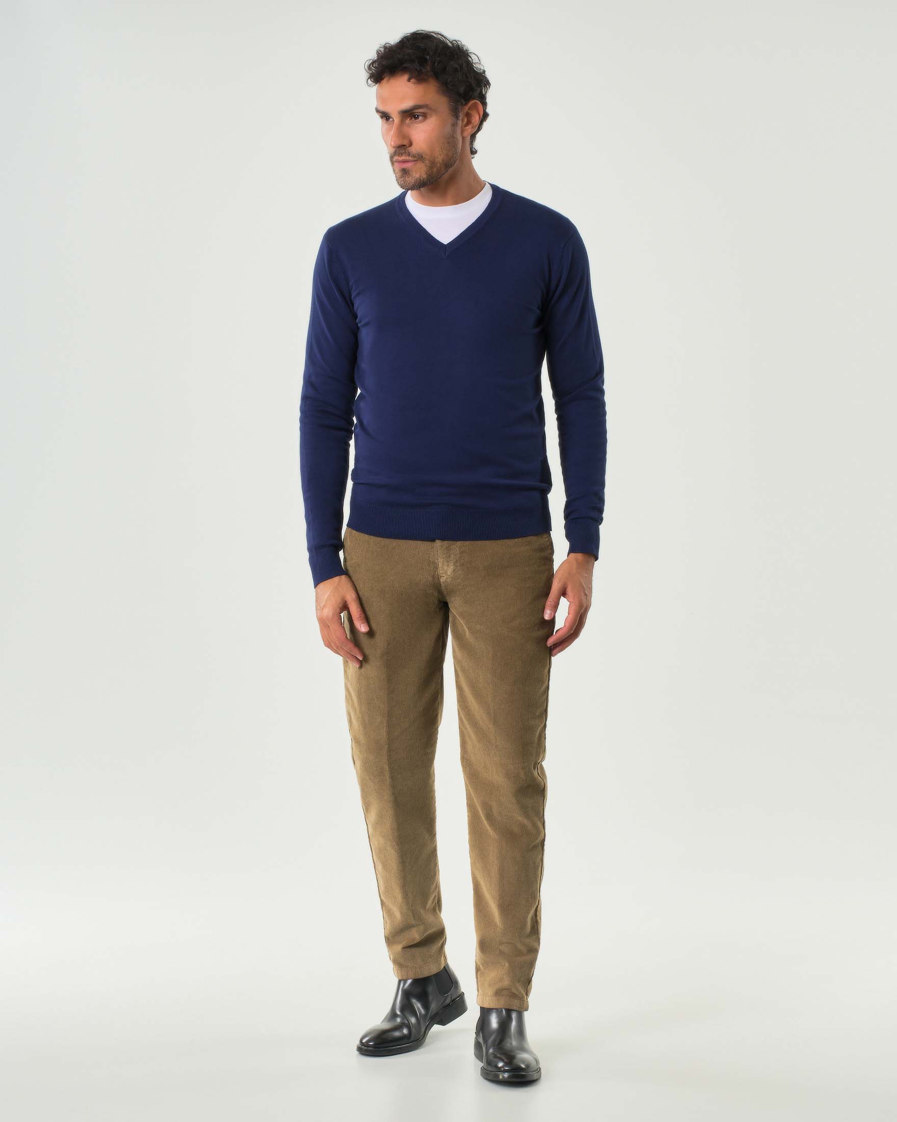 Pantalone chino cammello in velluto di cotone stretch
