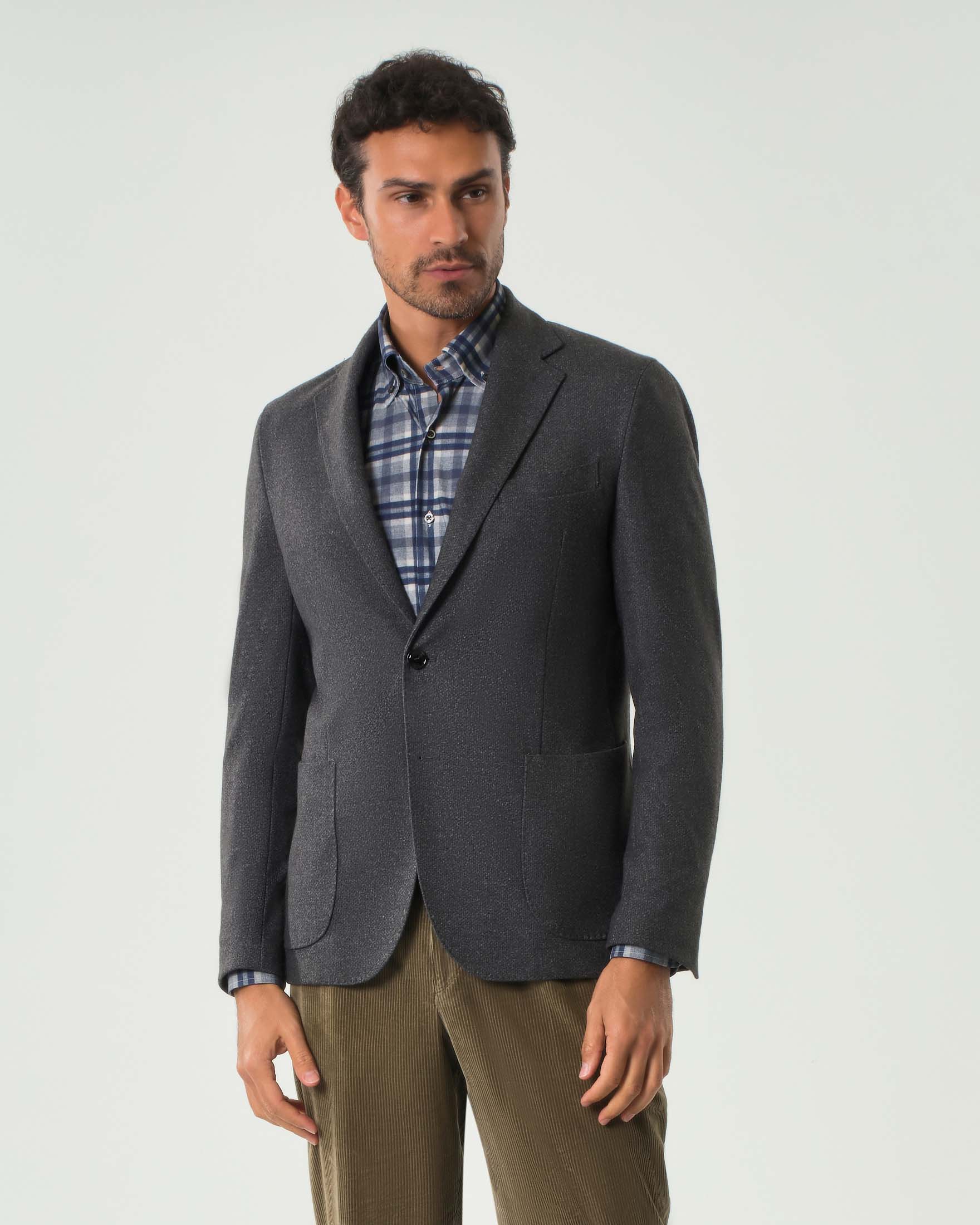 Blazer grigio antracite in jersey di viscosa stretch micro armatura